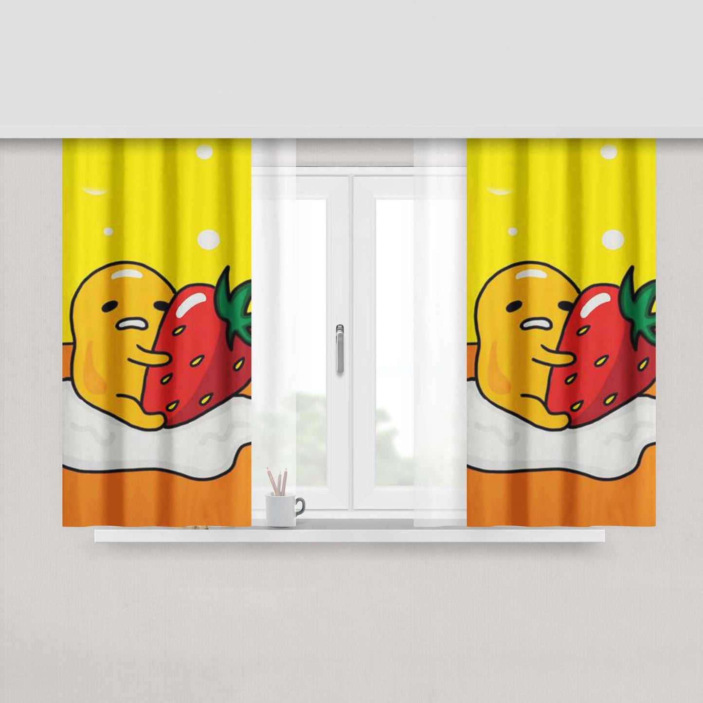 Gudetama With Strawberry Peach Skin Window Curtains