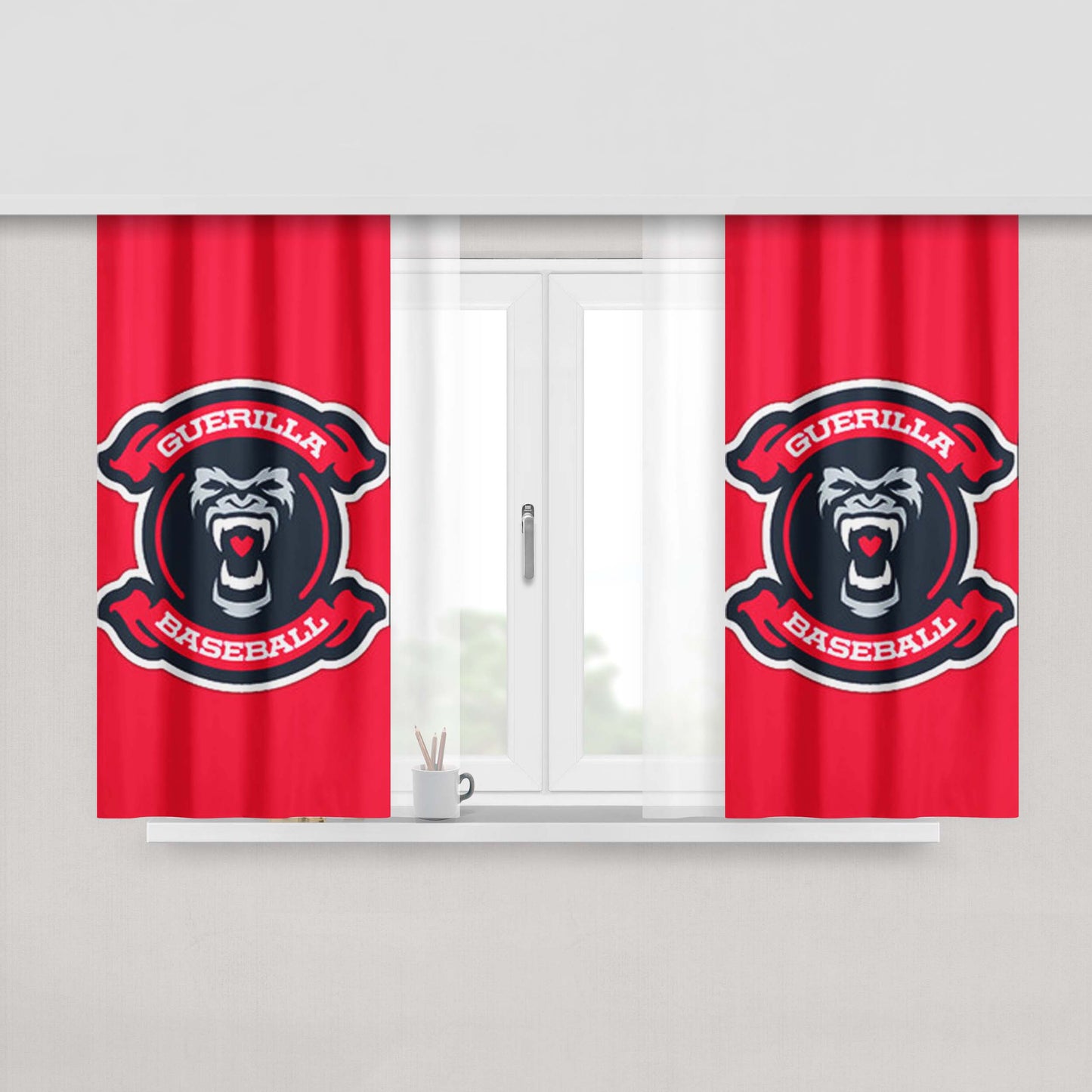 Guerilla Baseball Team Logos Red Peach Skin Window Curtains