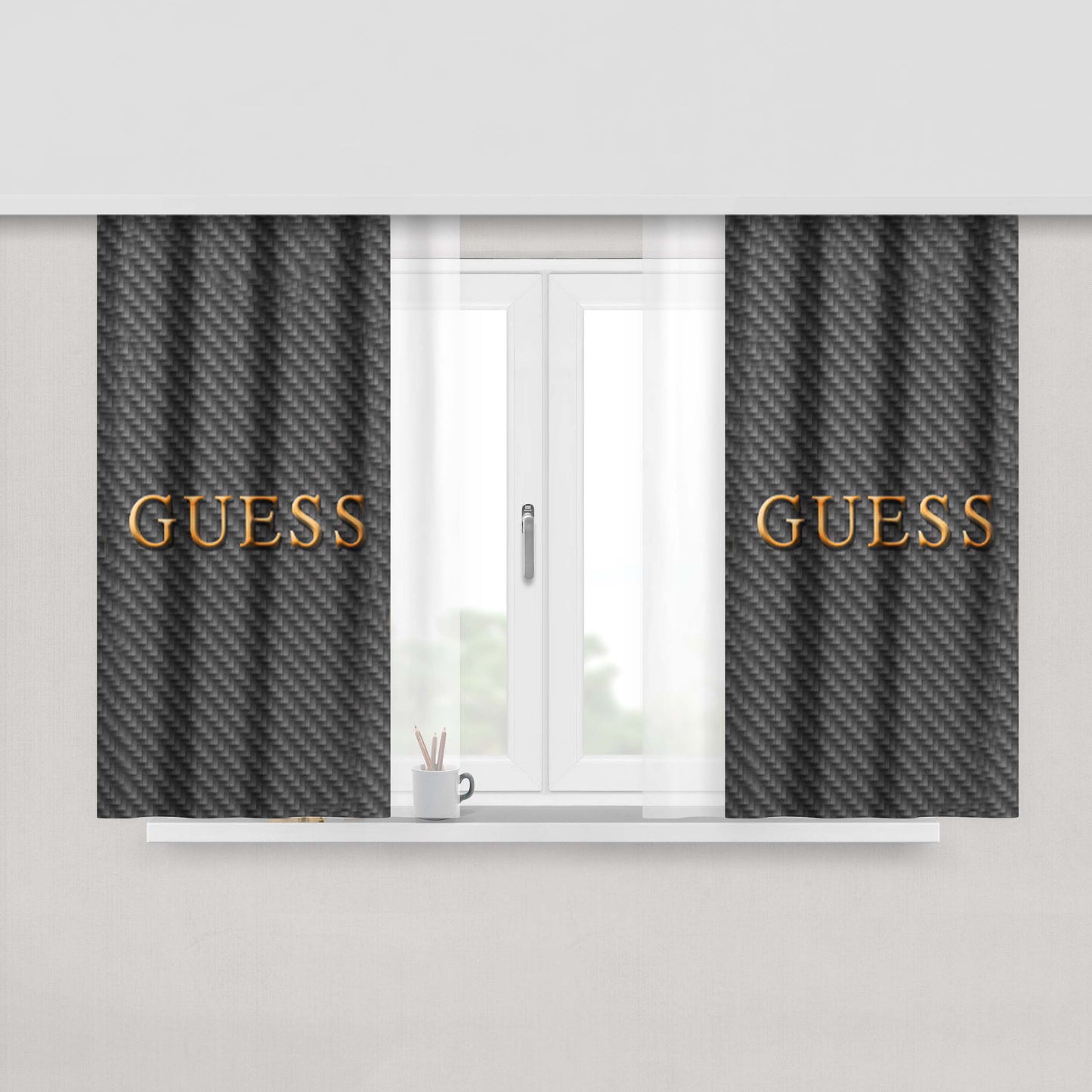 Guess Watches Logo Carbon Peach Skin Window Curtains