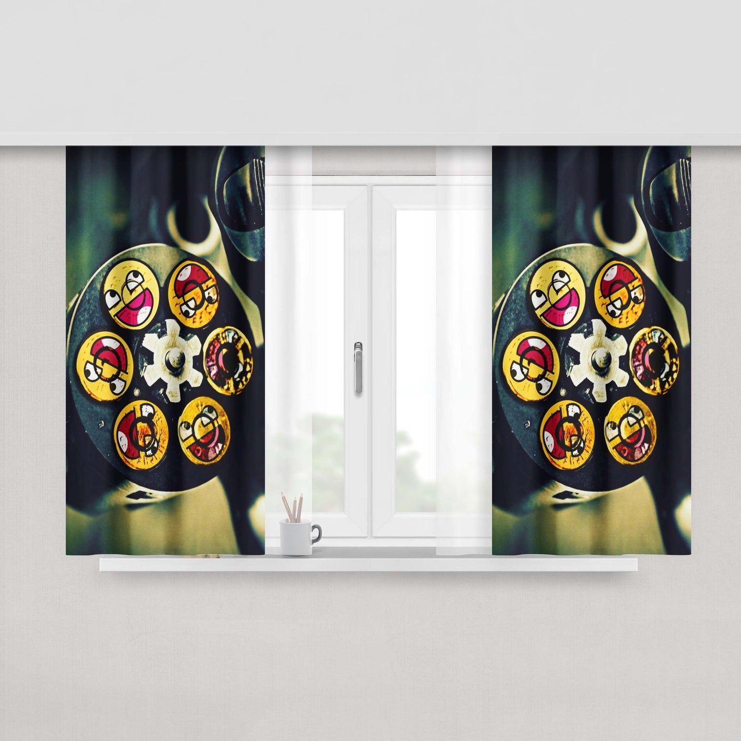 Gun Smiley Bullets Fabric Window Curtains
