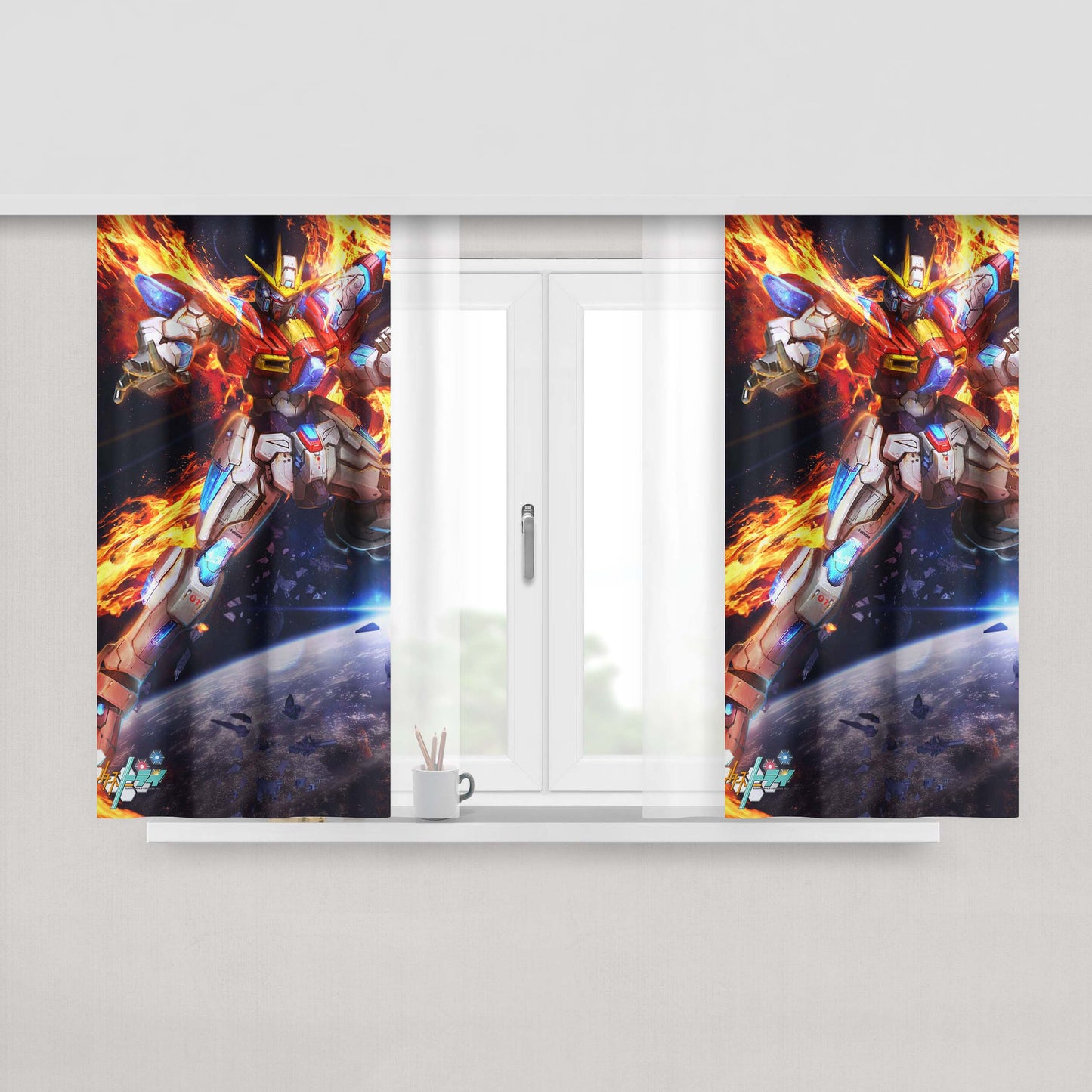 Gundam Fire Blood Fabric Window Curtains