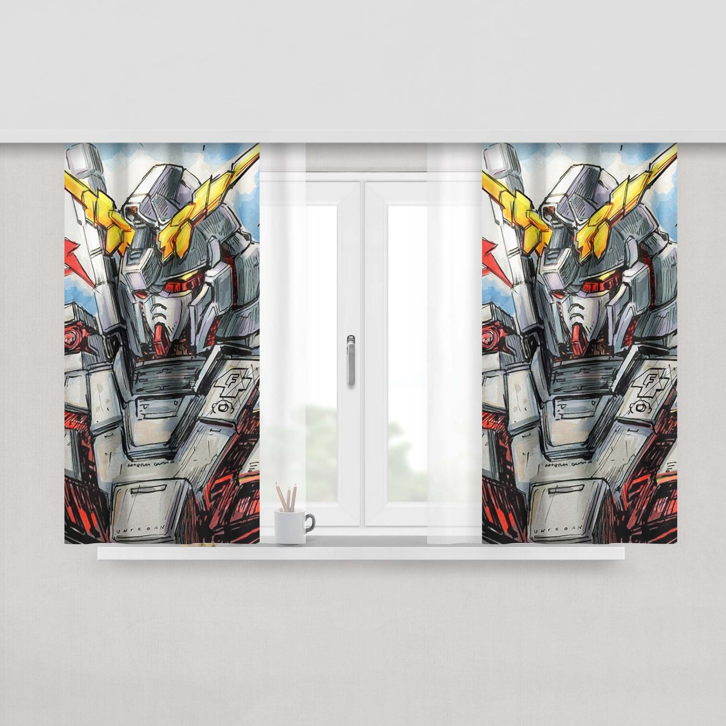 Gundam Sketch Art Fabric Window Curtains