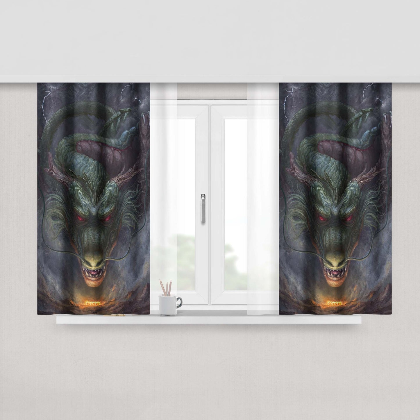 Gustavo Lara Shenlong Dragon Ball Fabric Window Curtains