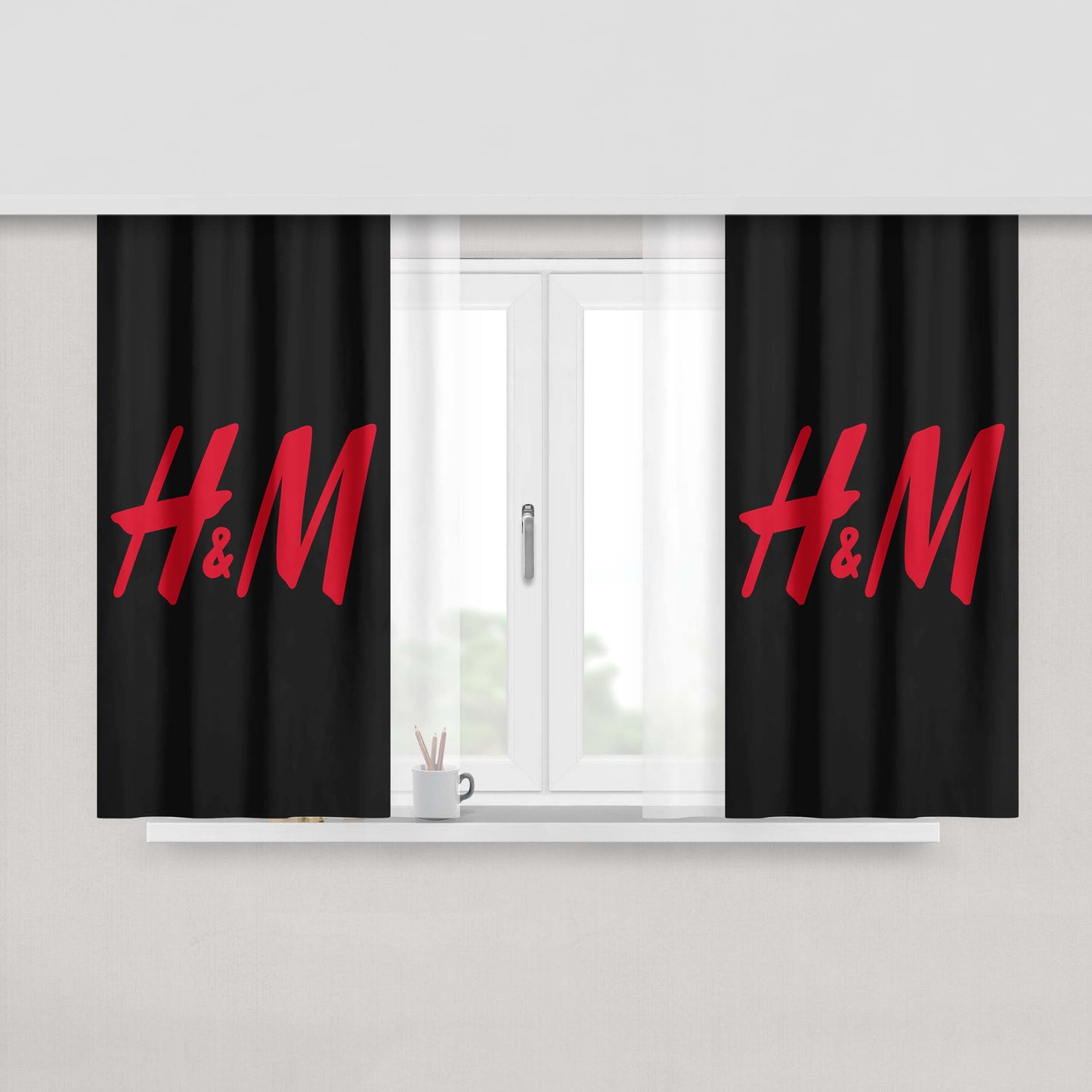 H&M Logo Black Background Fabric Window Curtains