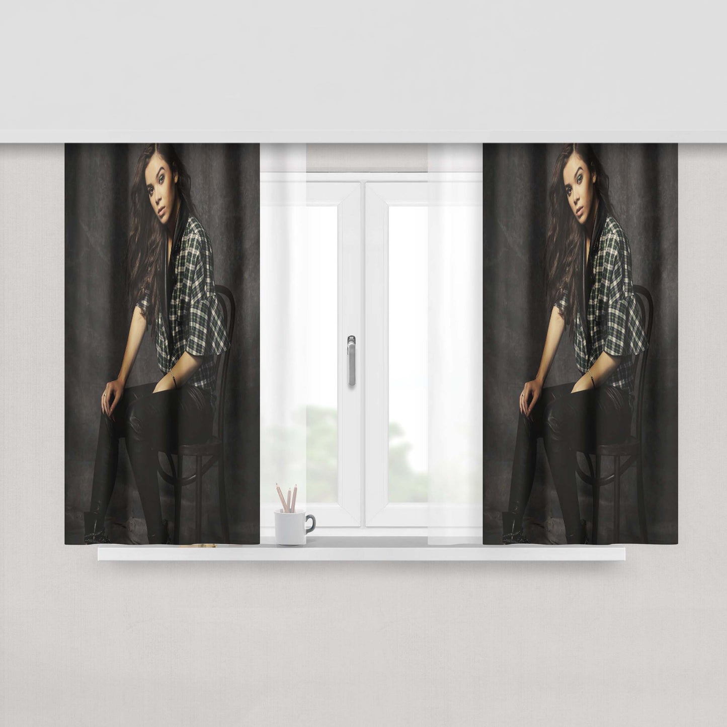 Hailee Steinfeld On Chair Fabric Window Curtains