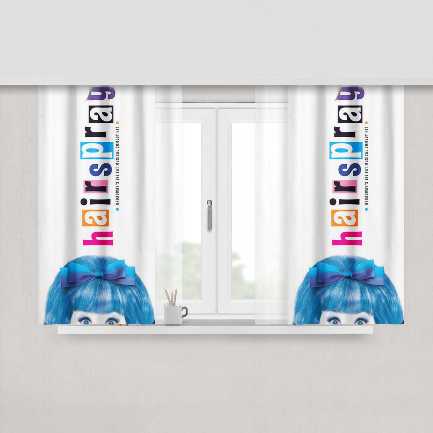 Hairspray Blue Fabric Window Curtains