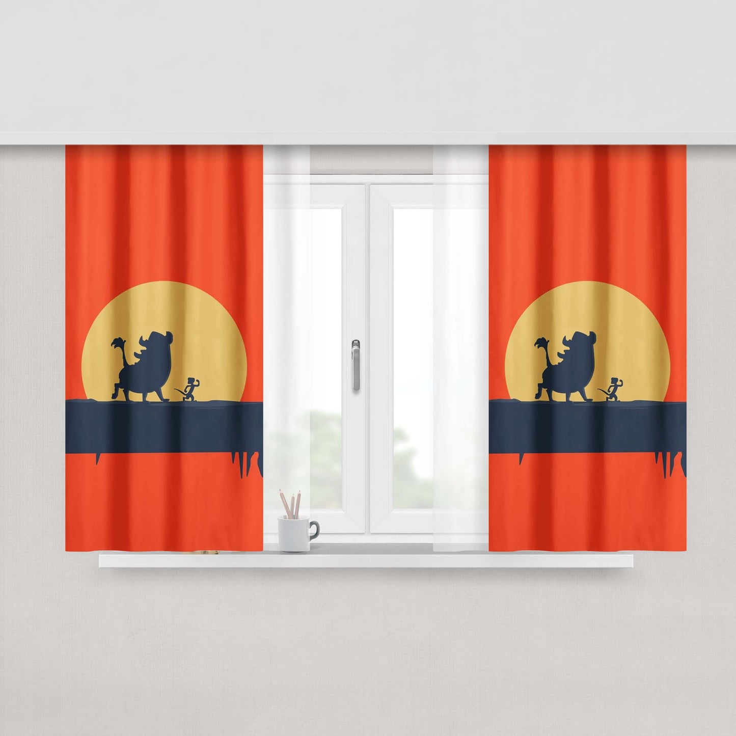 Hakuna Matata The Lion King Orange Wallpaper Fabric Window Curtains