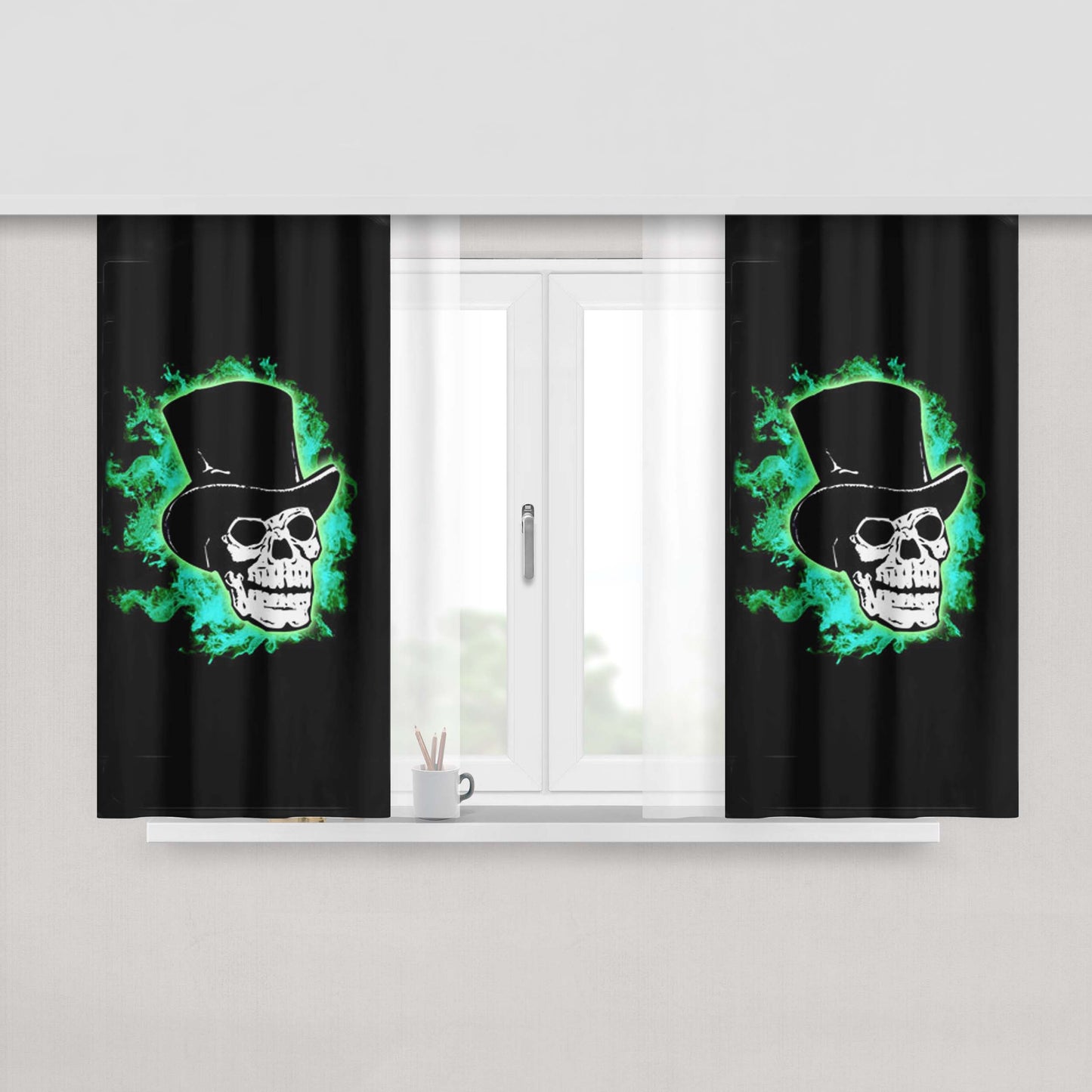 Halloween Haunting Skull Fabric Window Curtains