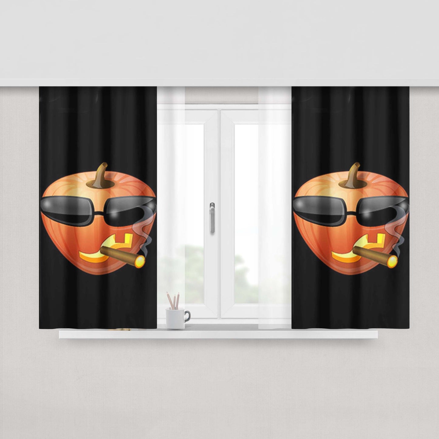 Hallowen Smoke Icon Peach Skin Window Curtains