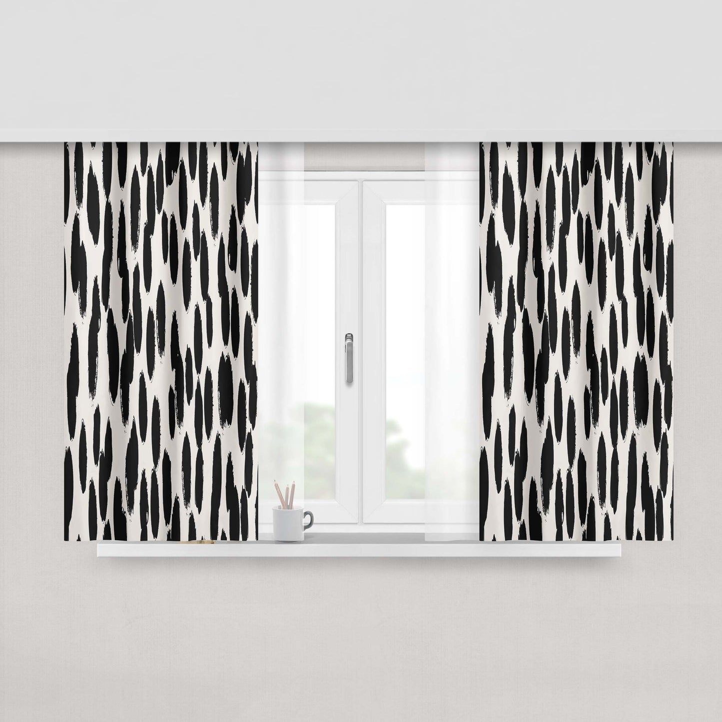 Hand Painted Black Spots Fabric Window Curtains