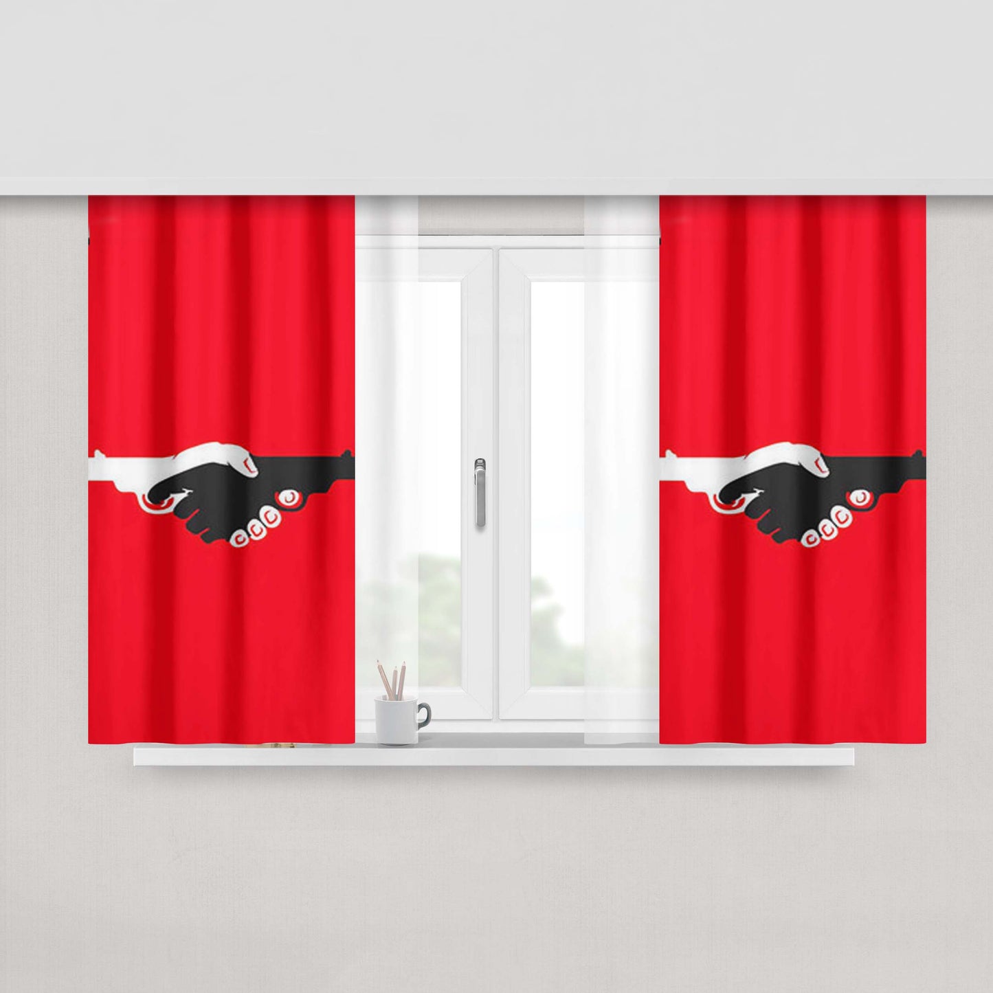 Handshake Gun Logo Fabric Window Curtains