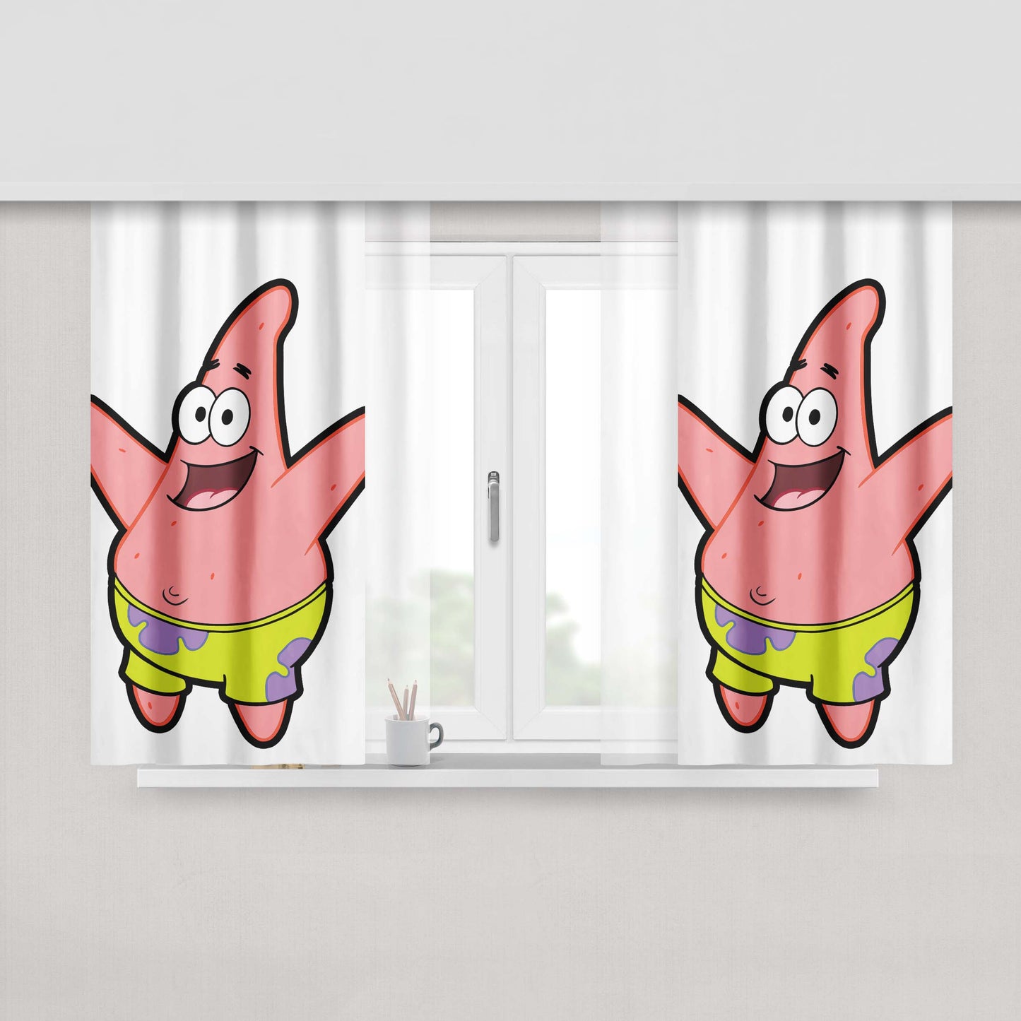 Happy Face Patrick Star Fabric Window Curtains
