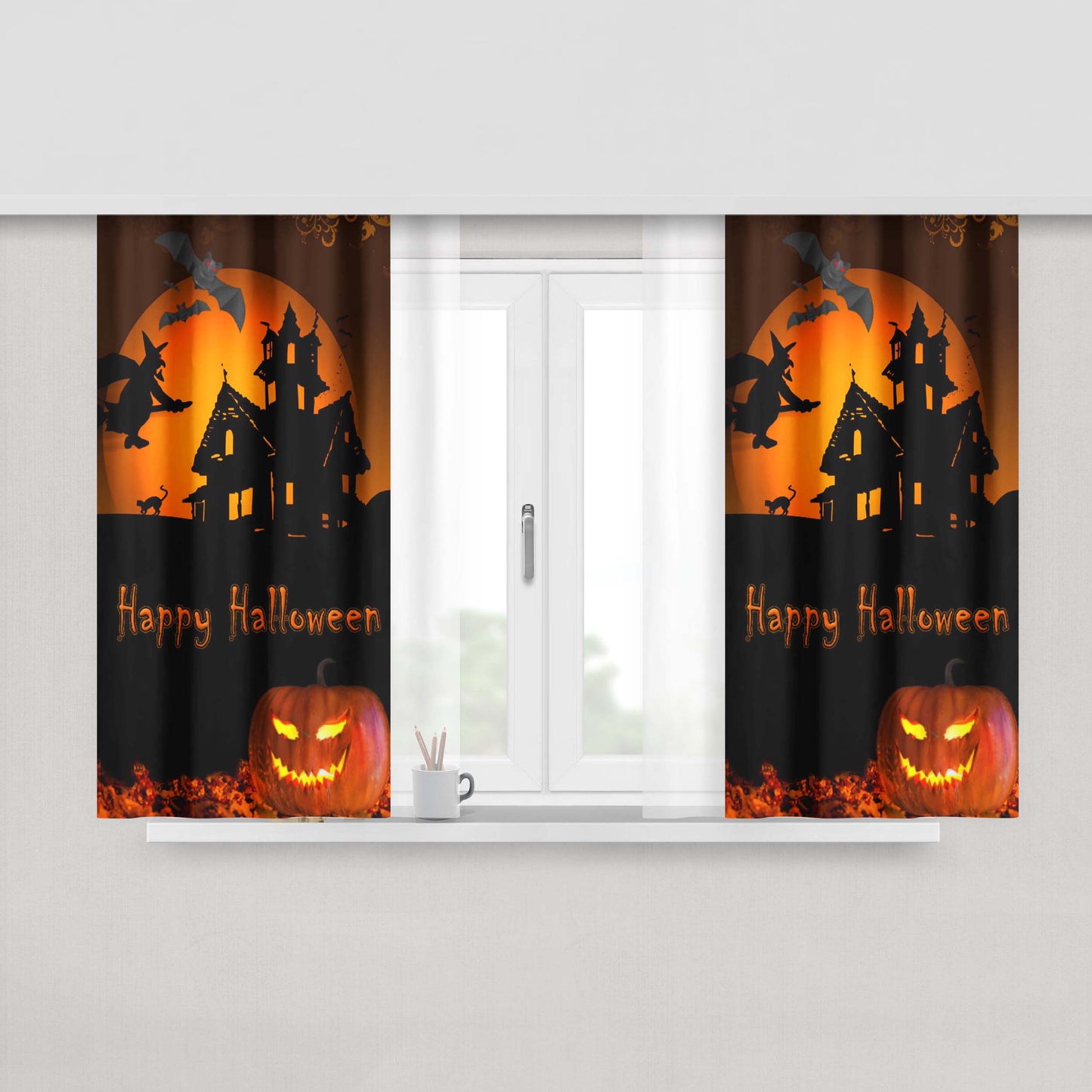 Happy Halloween Dark Fabric Window Curtains