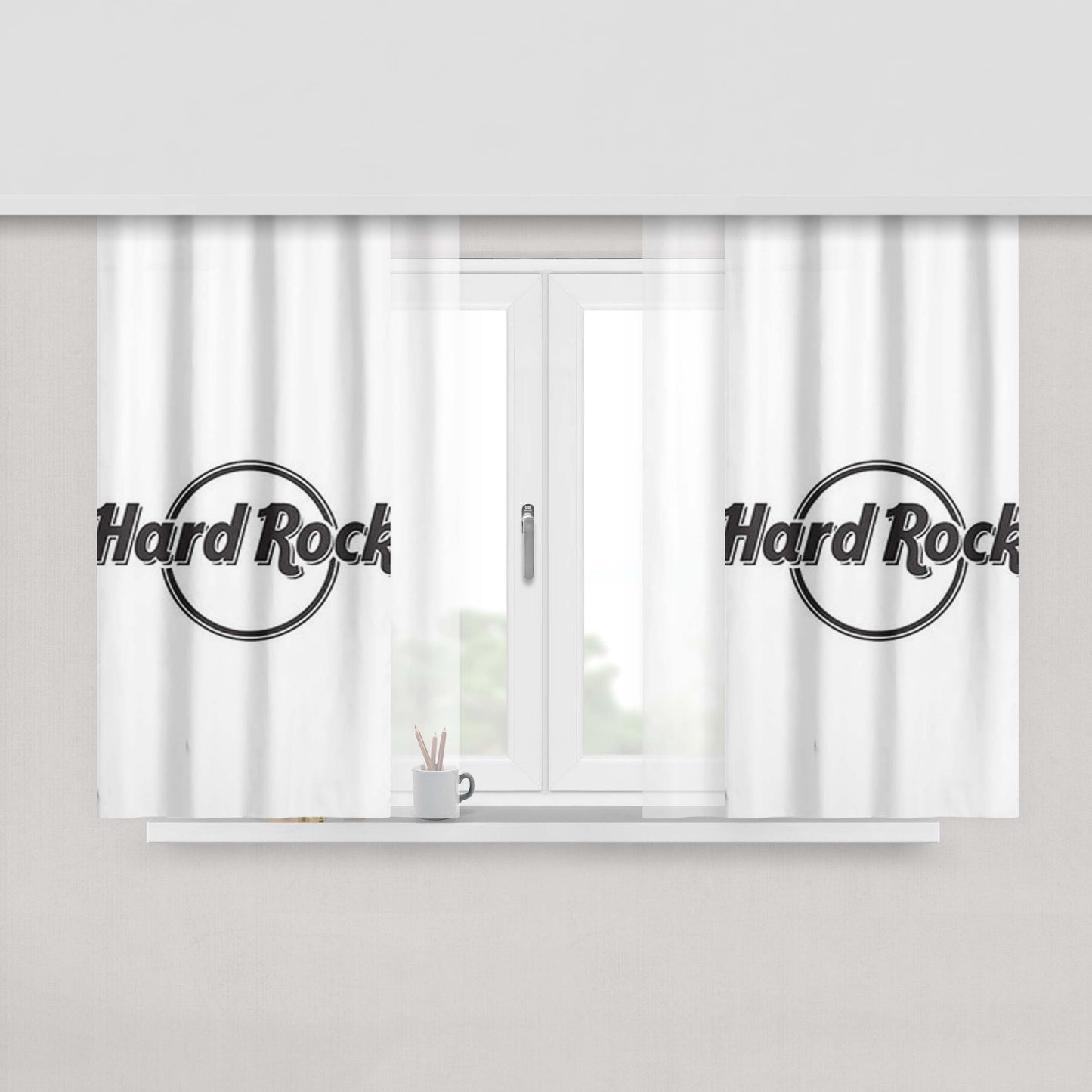 Hard Rock Logo White Fabric Window Curtains