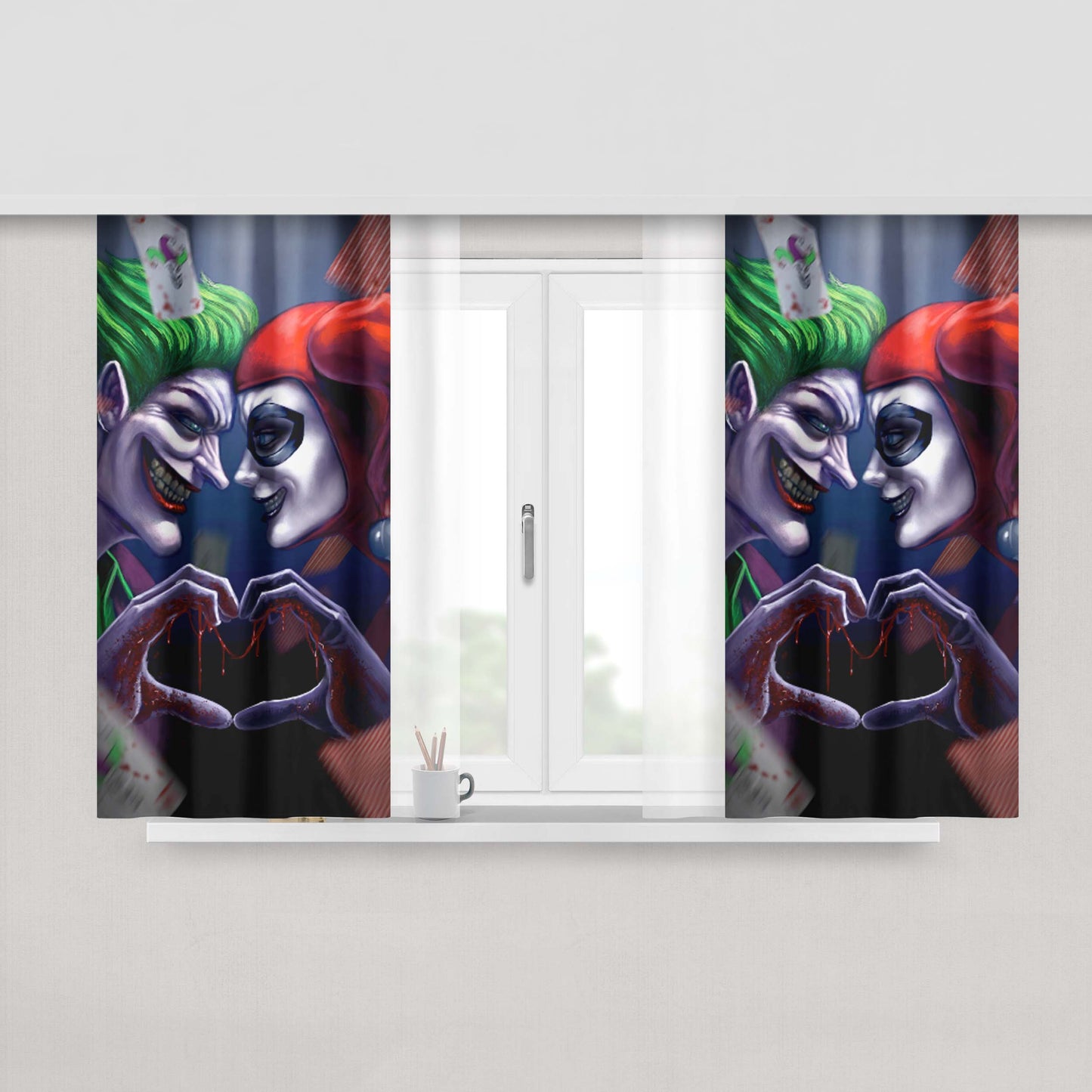 Harley Quinn And Joker Love Fabric Window Curtains