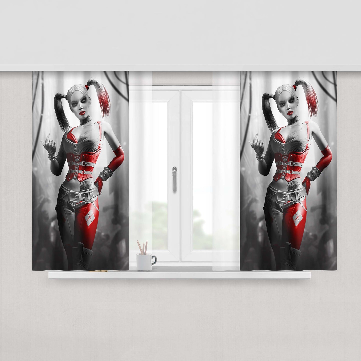 Harley Quinn Batman Arkham City Fabric Window Curtains