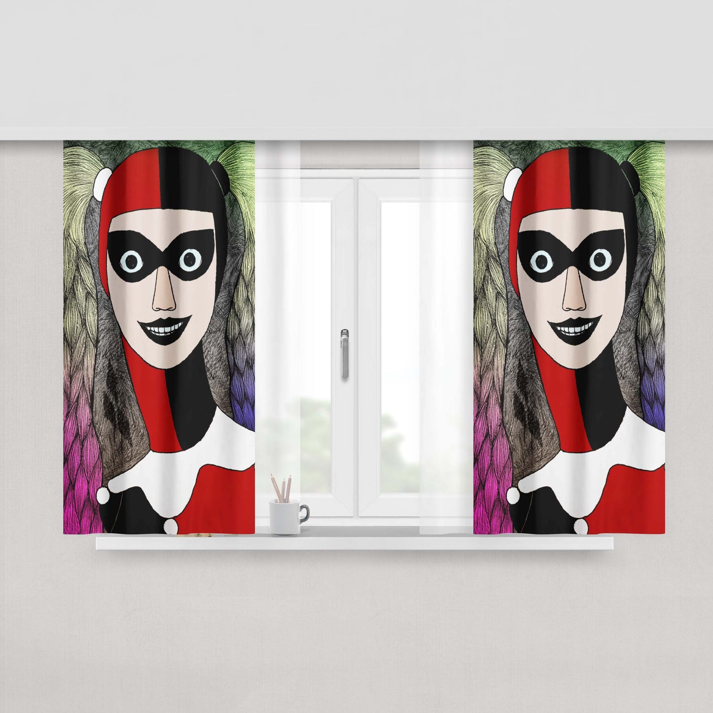 Harley Quinn Drawing Fabric Window Curtains
