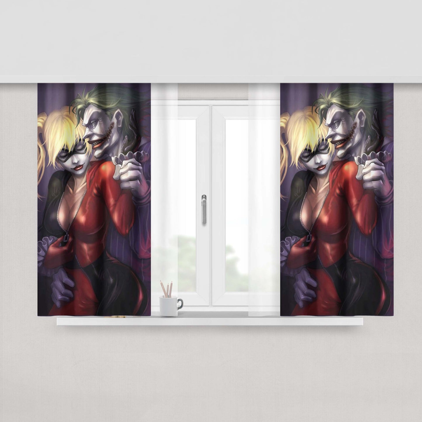 Harley Quinn Feat The Joker Fabric Window Curtains