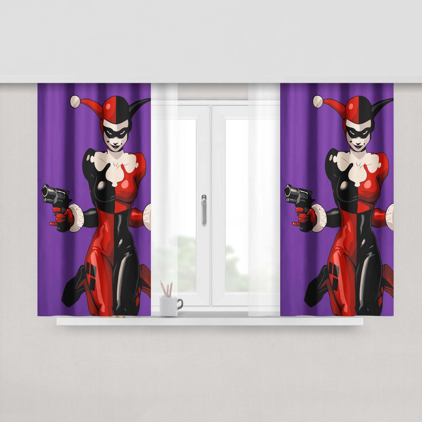 Harley Quinn Purple Fabric Window Curtains