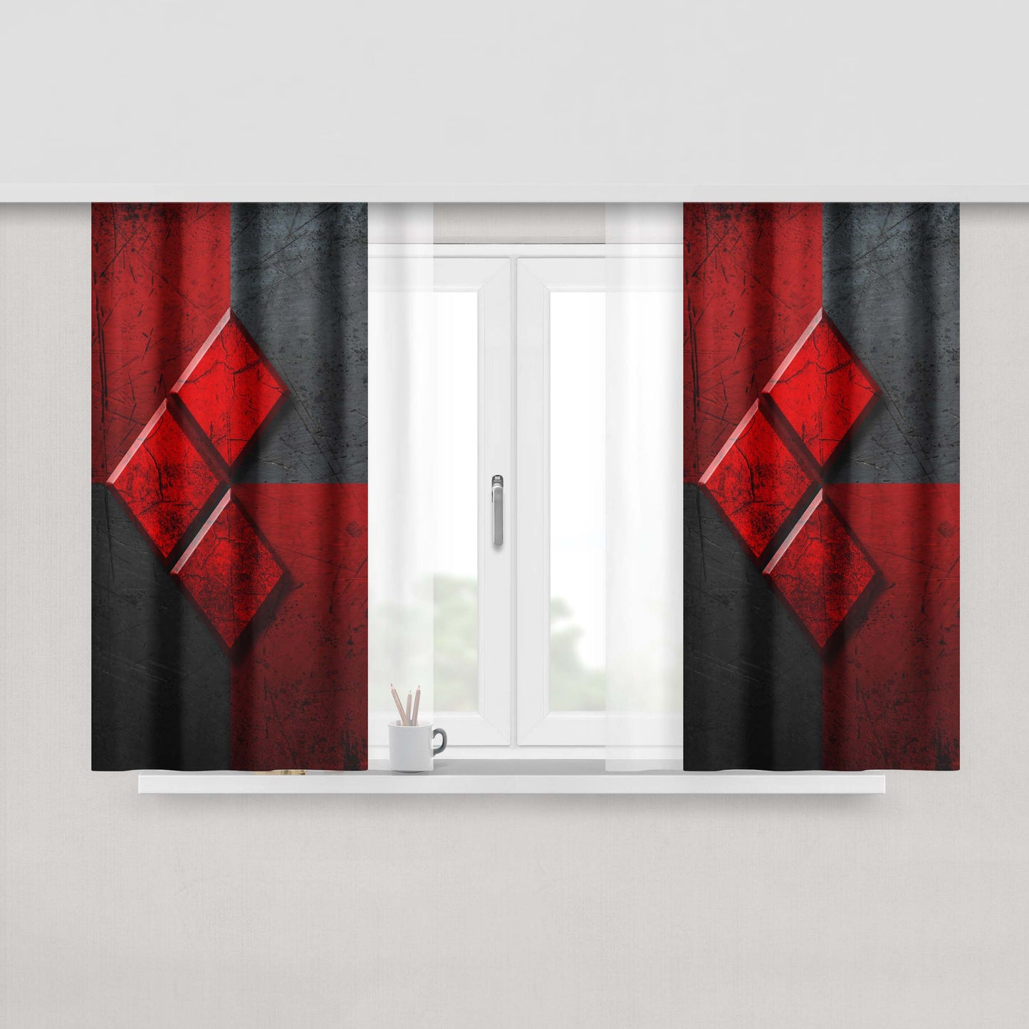 Harley Quinn Red Diamonds Logo Wallpaper Fabric Window Curtains