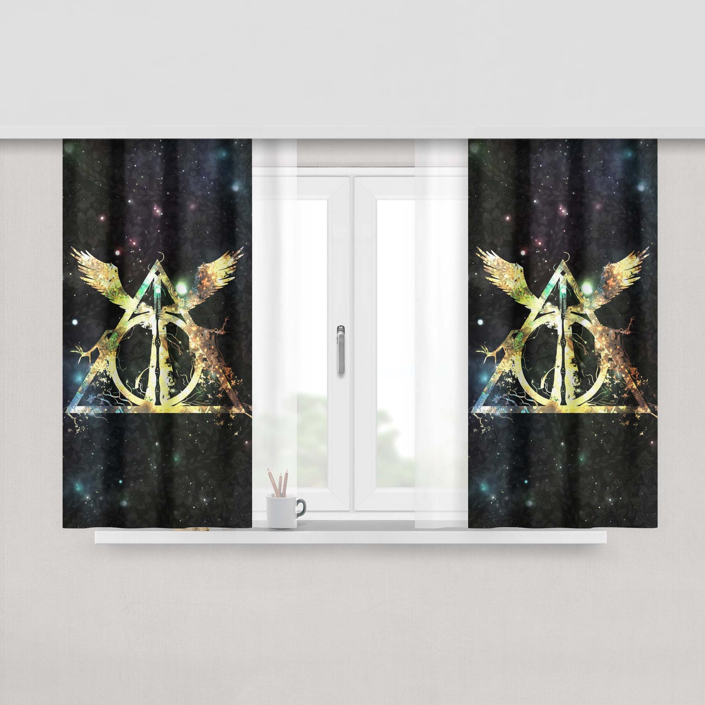 Harry Potter And The Deathly Hallows Symbol Wallpaper Fabric Window Curtains
