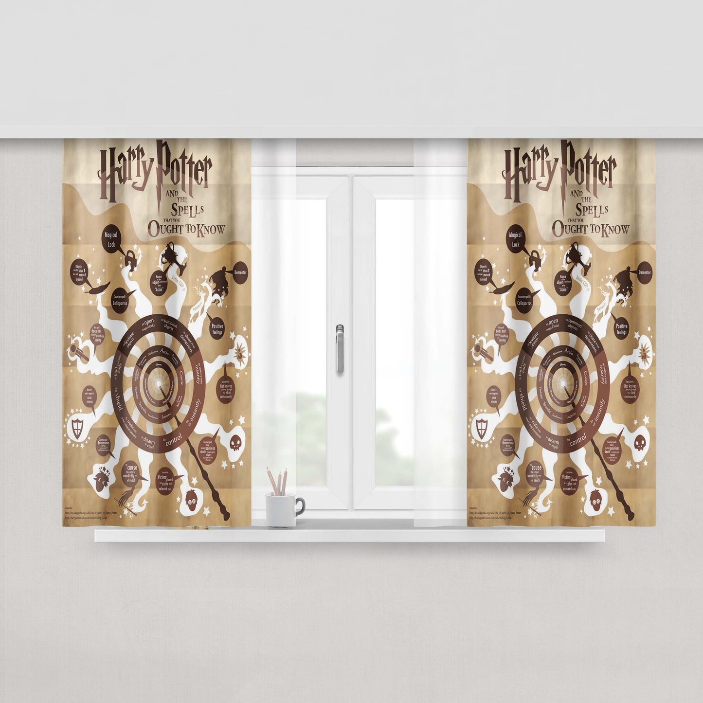 Harry Potter And The Spells Fabric Window Curtains