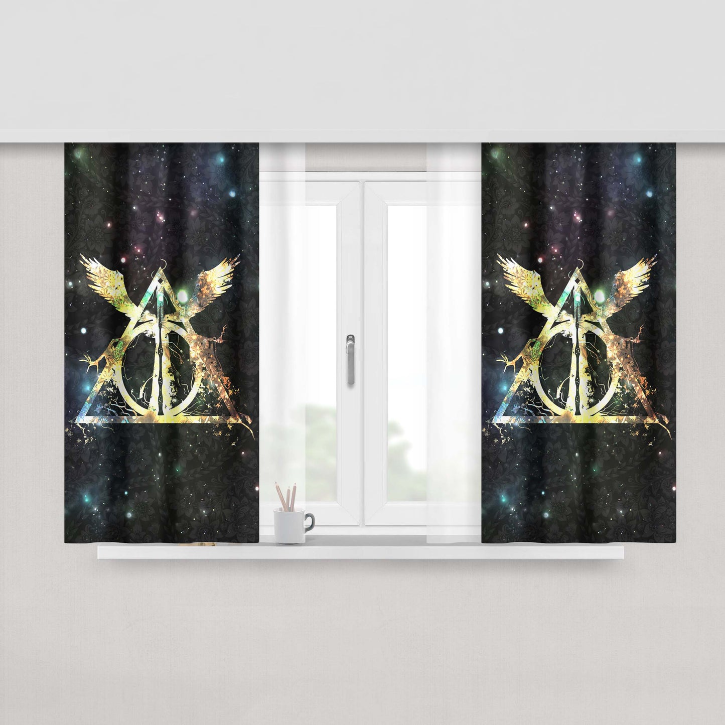 Harry Potter Deathly Hallows Symbol Fabric Window Curtains