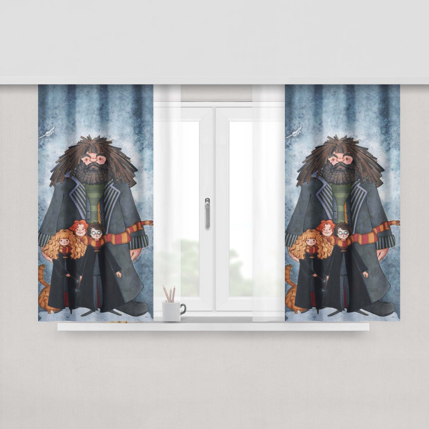 Harry Potter Hagrid Hermione And Ron Cute Fanart Fabric Window Curtains