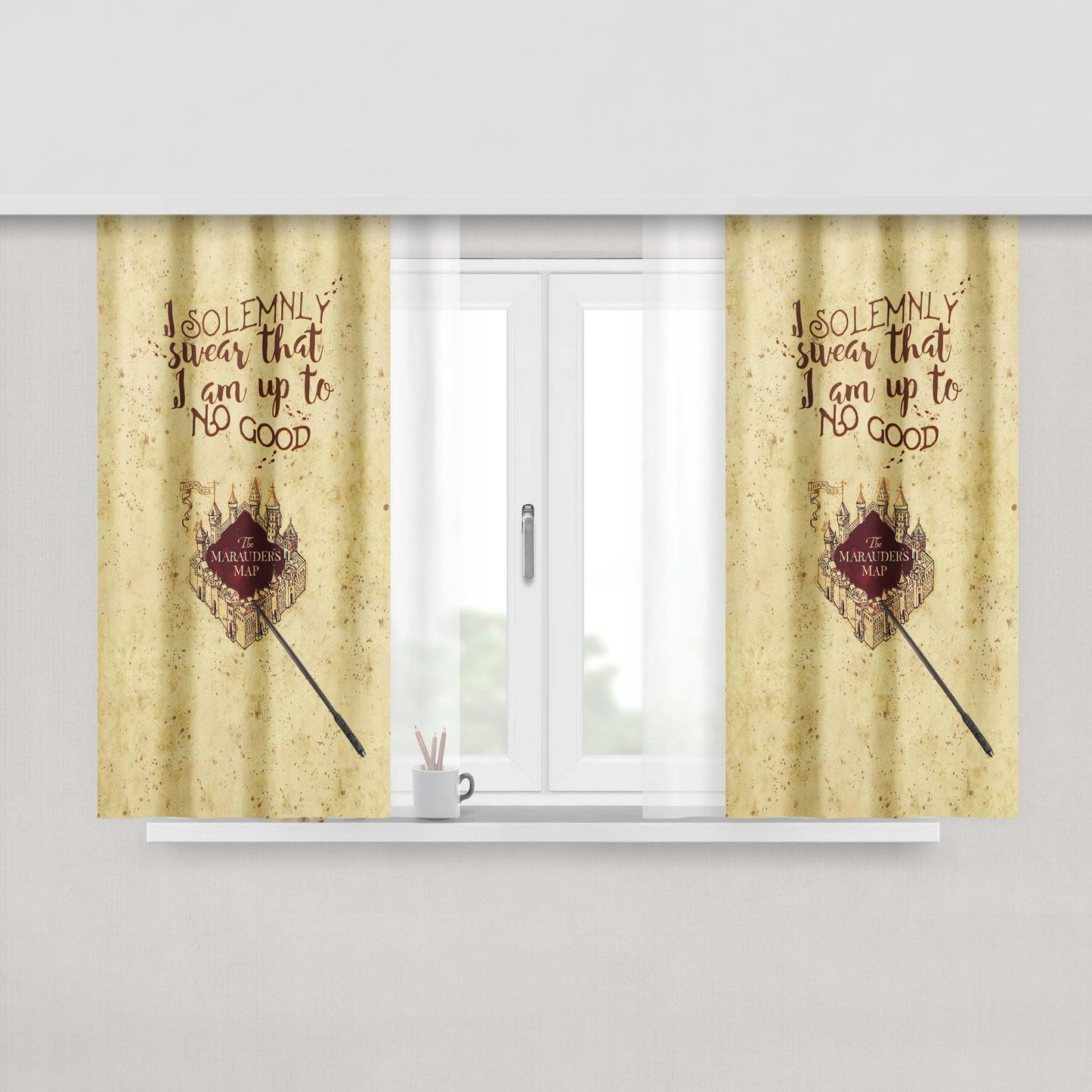 Harry Potter Marauders Map Up To No Good Fabric Window Curtains