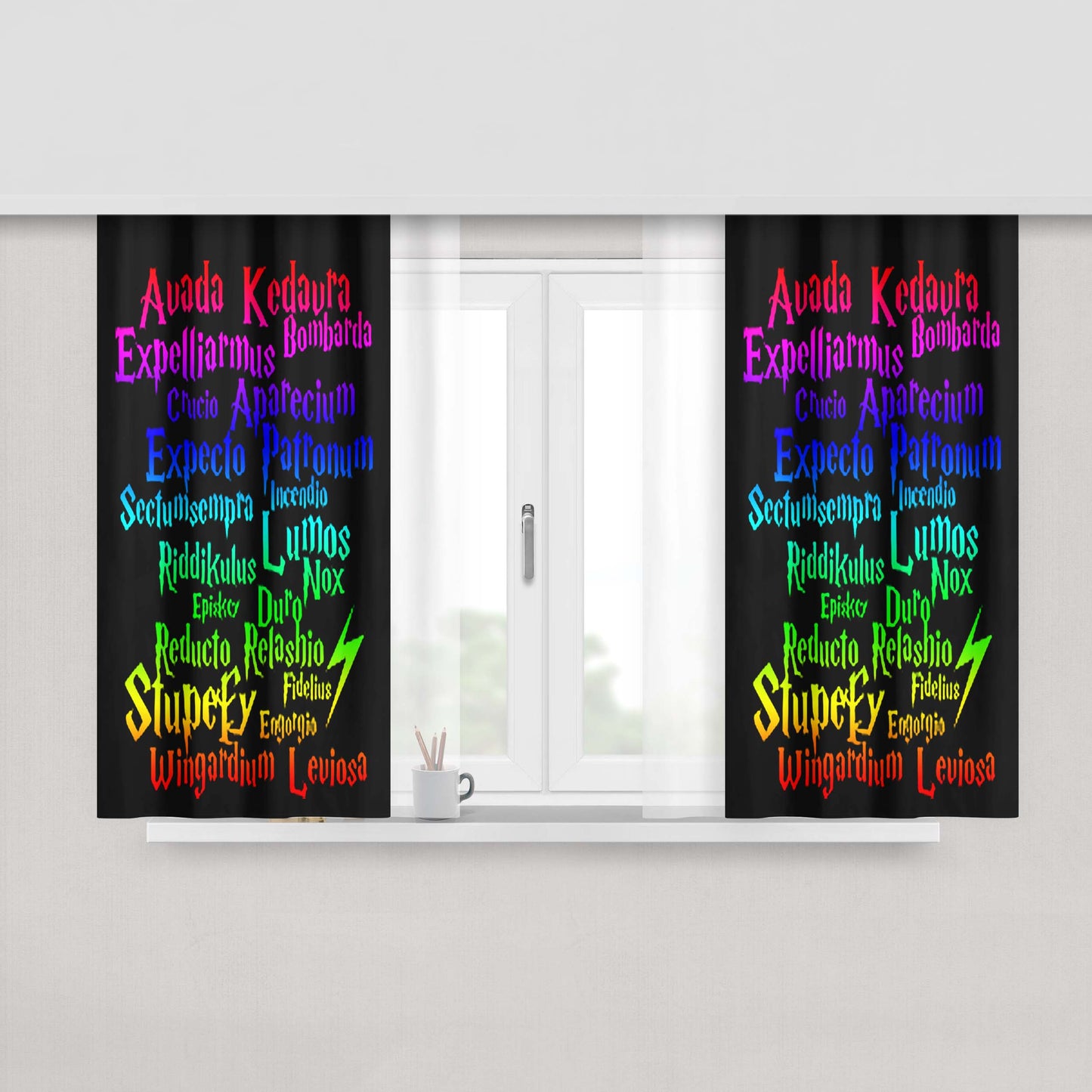 Harry Potter Movie Magic Spelling Quotes Fabric Window Curtains