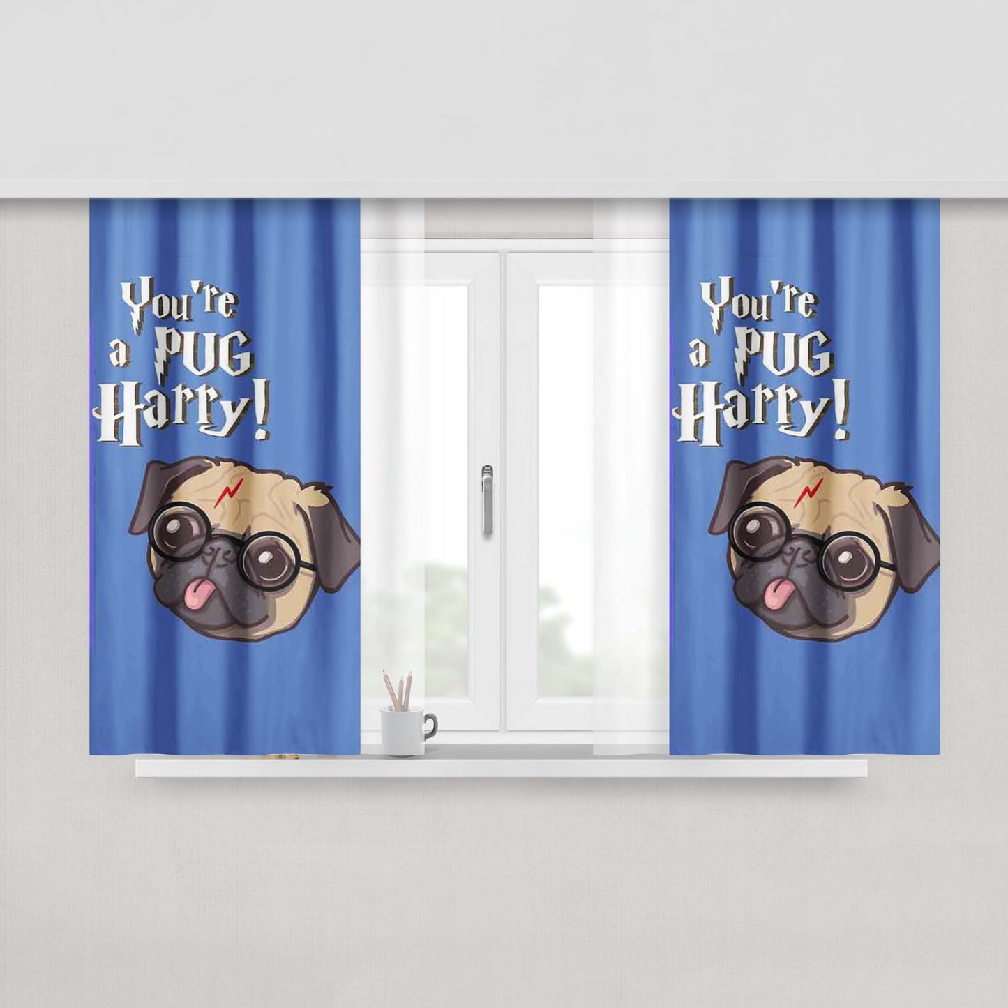 Harry Pug Fabric Window Curtains