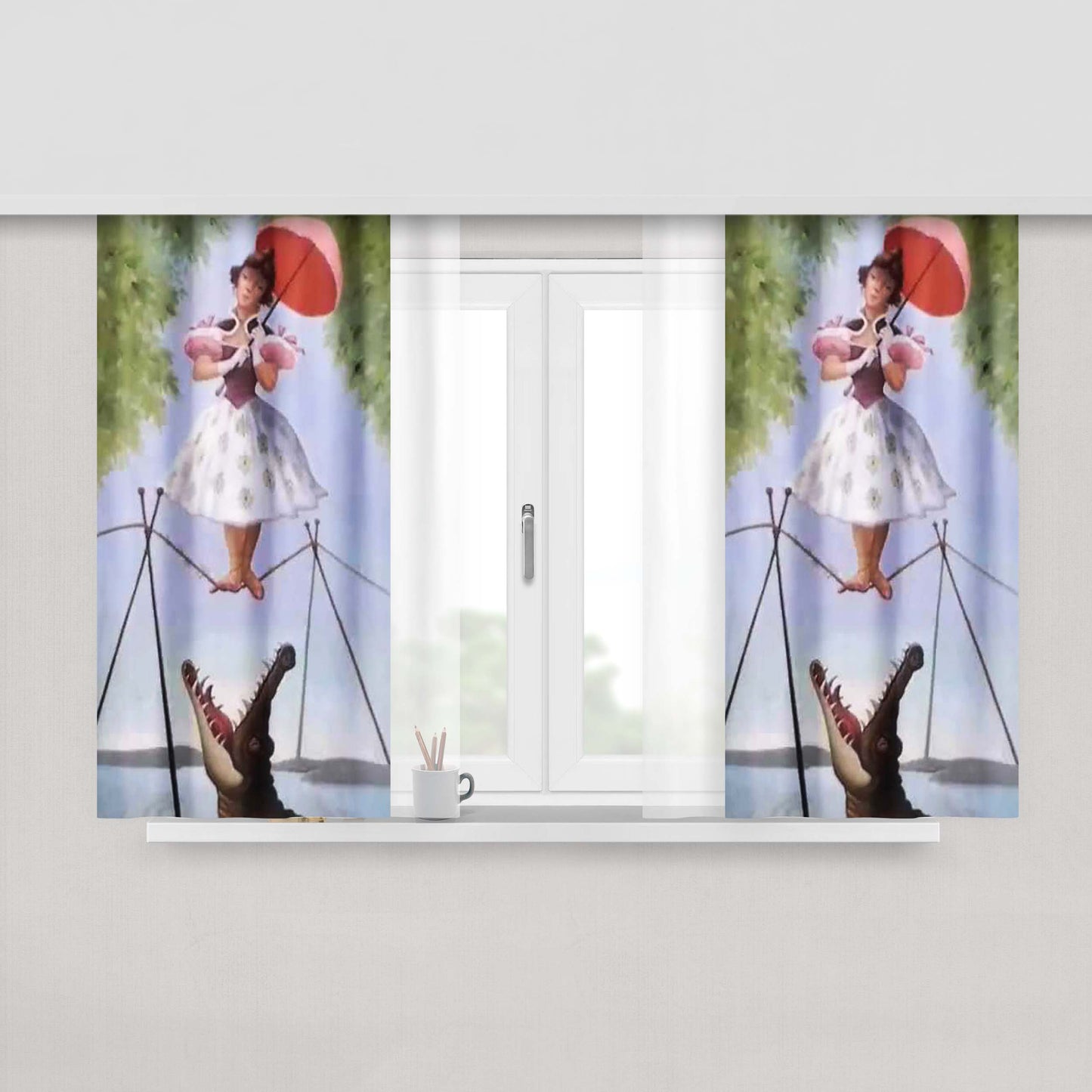 Haunted Mansion Stretching Painting Ballerina Fabric Window Curtains