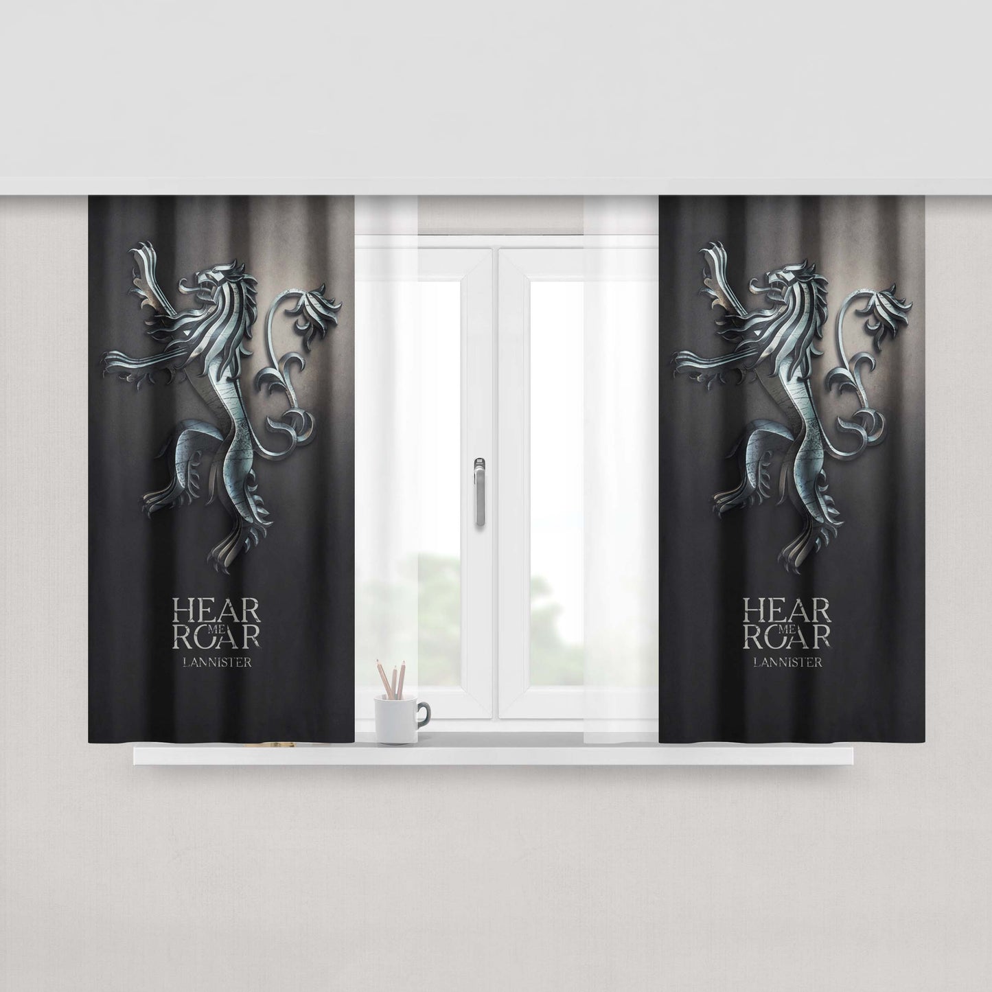Hear Me Roar Lannister Metal Logo Fabric Window Curtains