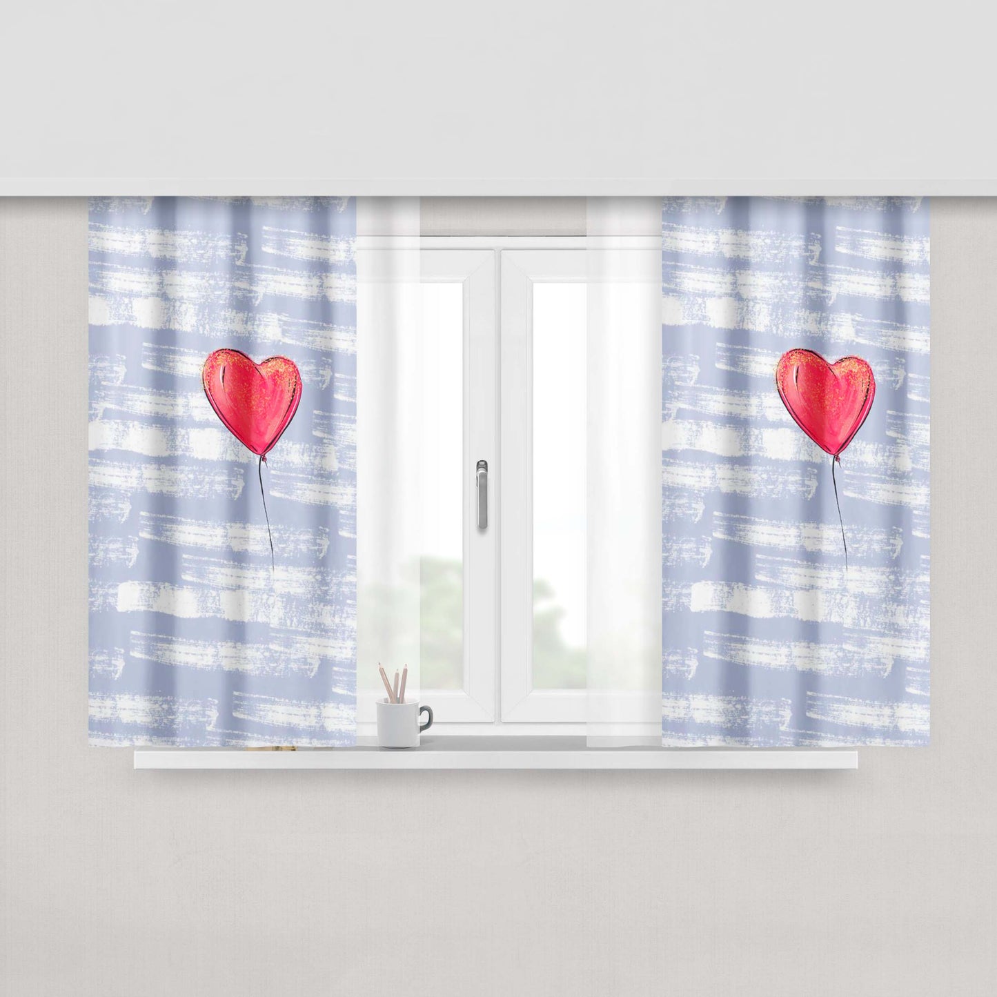 Heart Balloon Fabric Window Curtains