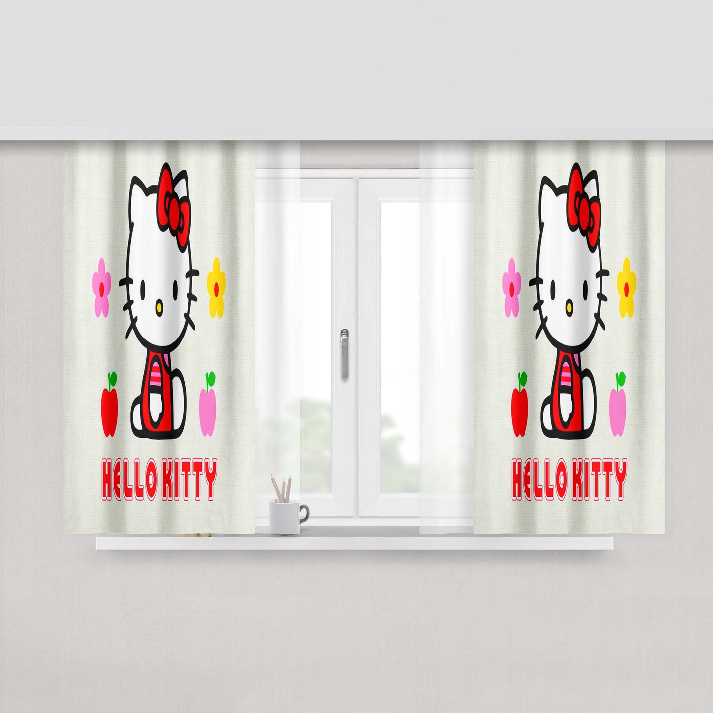 Hello Kitty Apple Flower Fabric Window Curtains