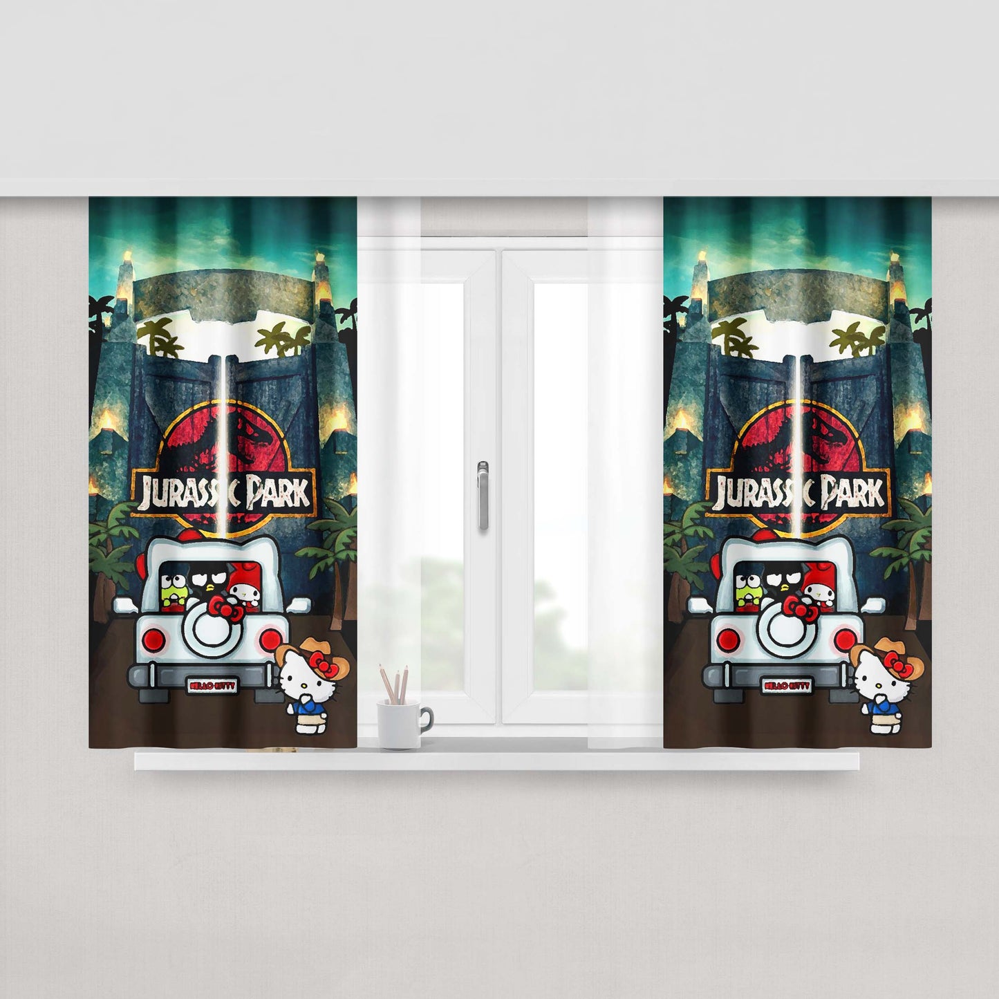 Hello Kitty House Jurassic Park Fabric Fabric Window Curtains