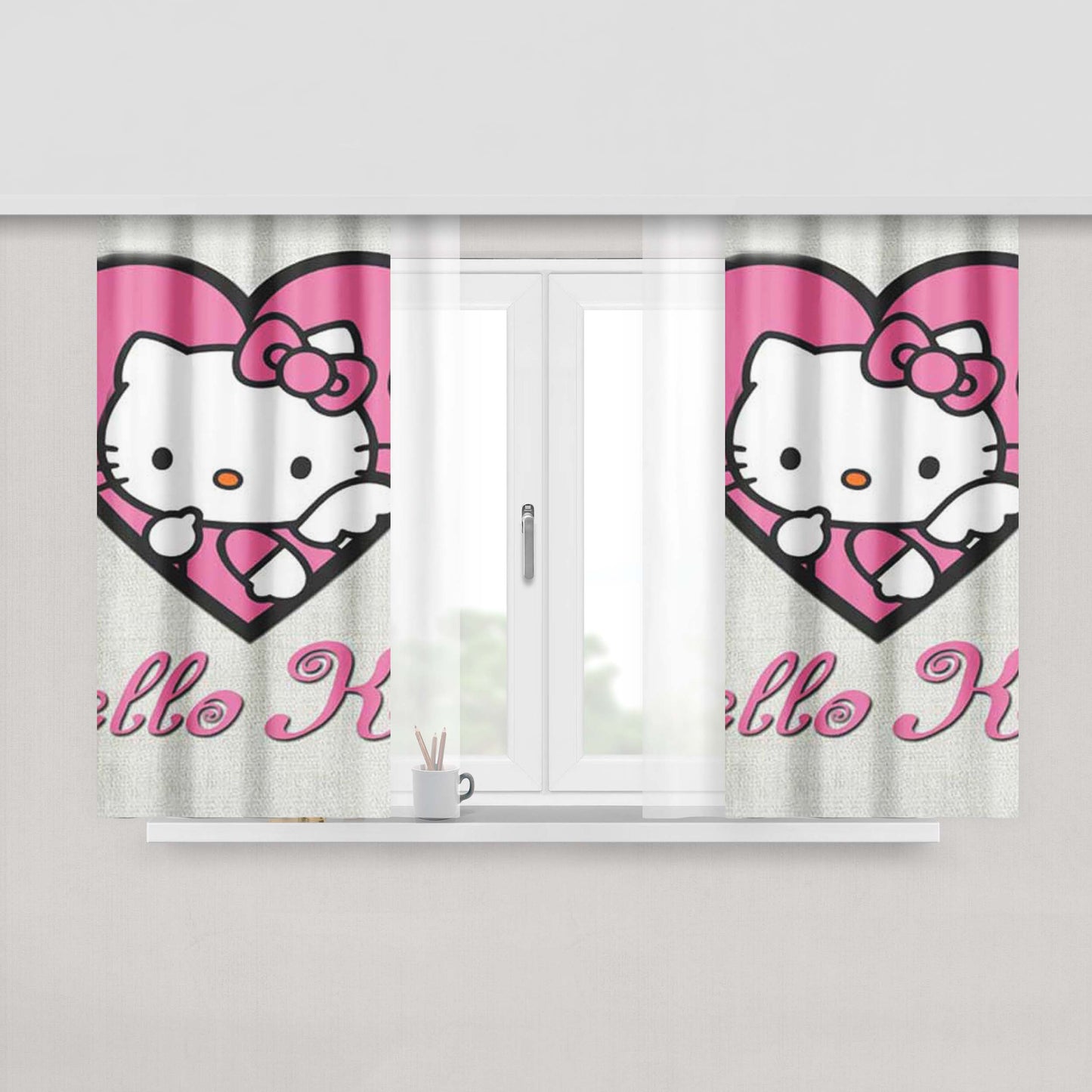 Hello Kitty In Heart Fabric Fabric Window Curtains