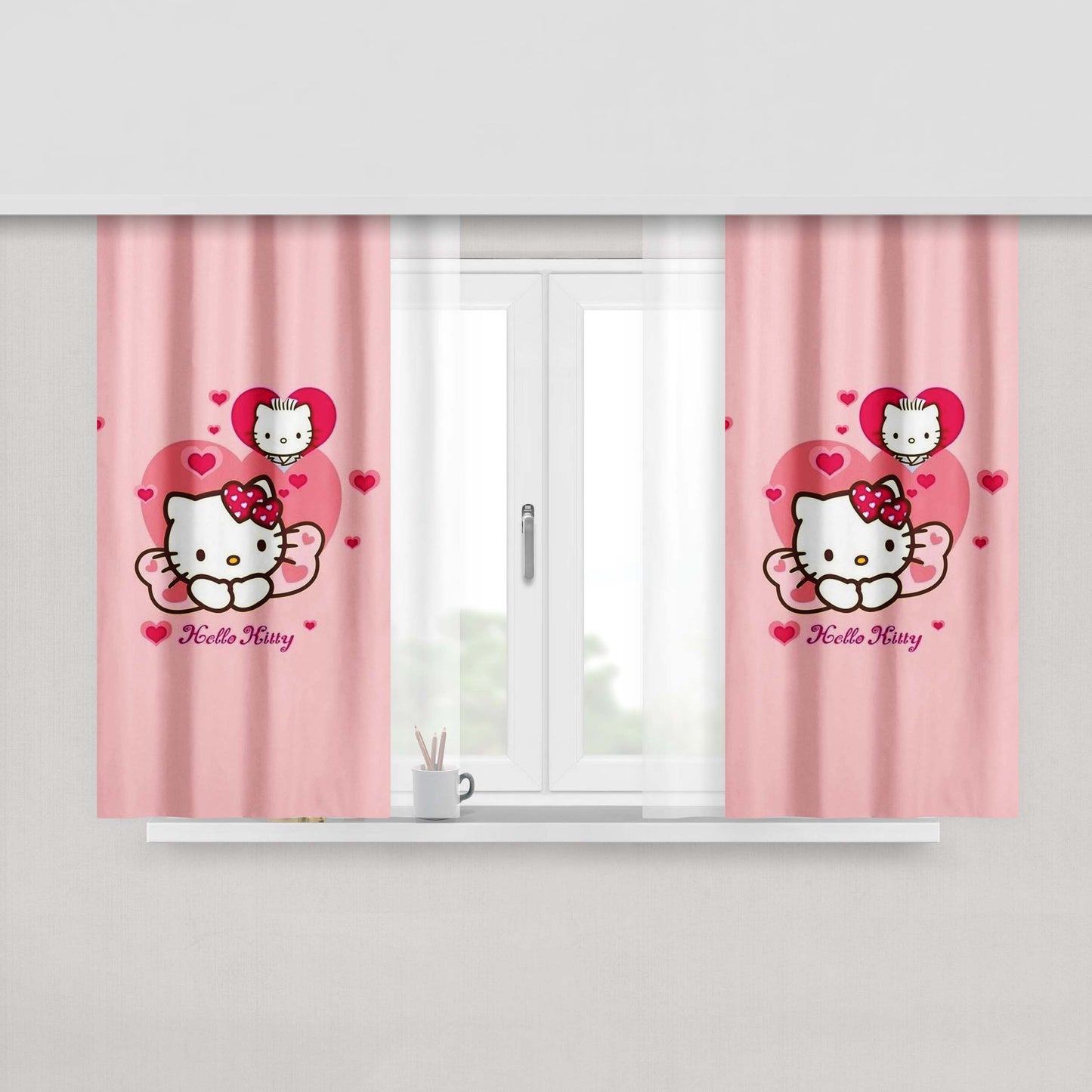 Hello Kitty Love Fabric Fabric Window Curtains