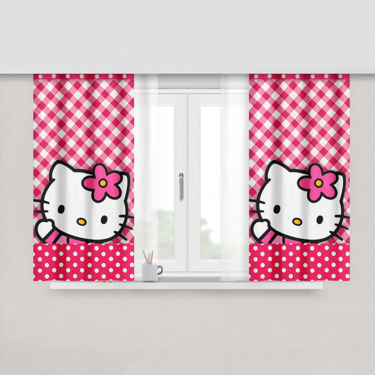 Hello Kitty Polkadot Fabric Fabric Window Curtains