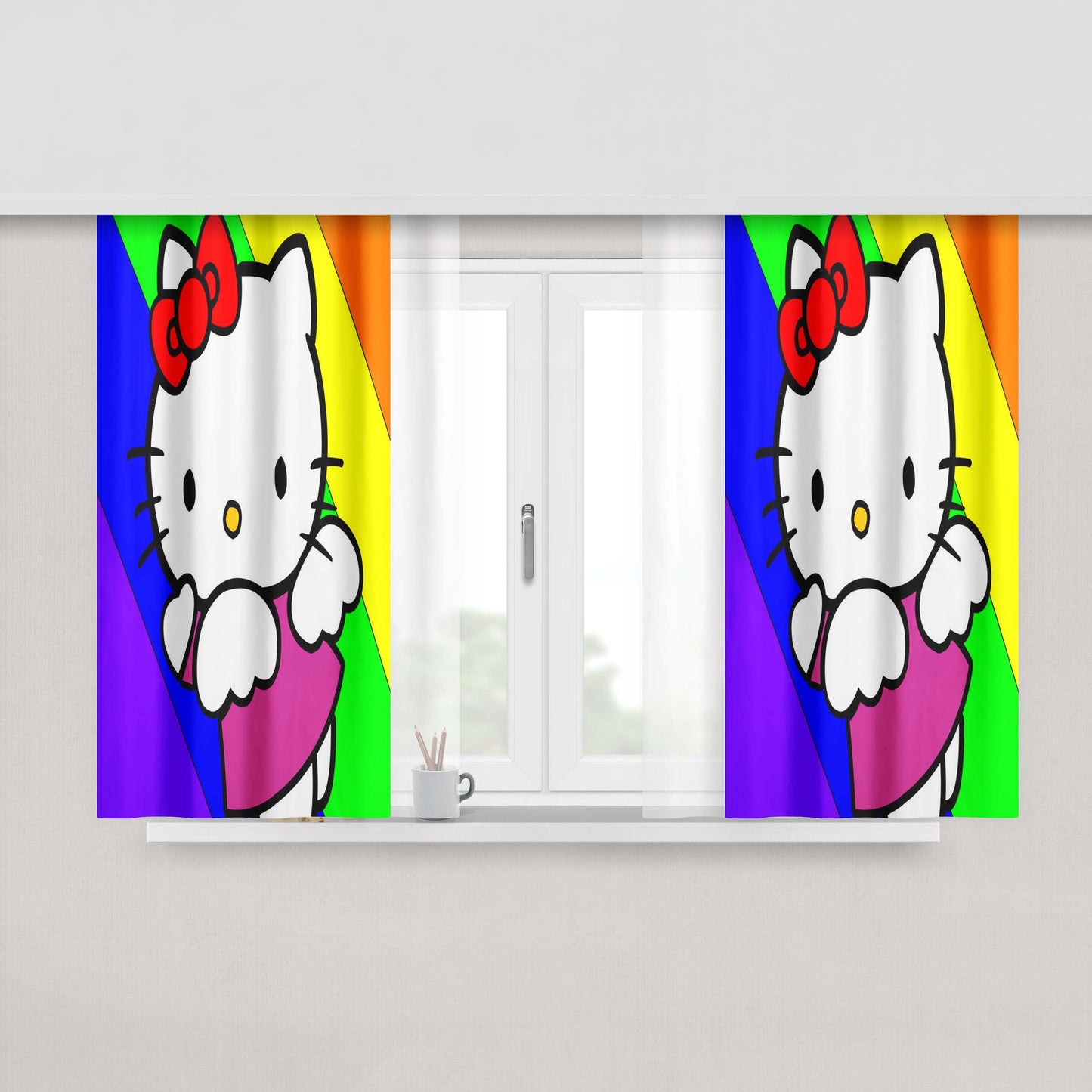 Hello Kitty Rainbow Fabric Fabric Window Curtains