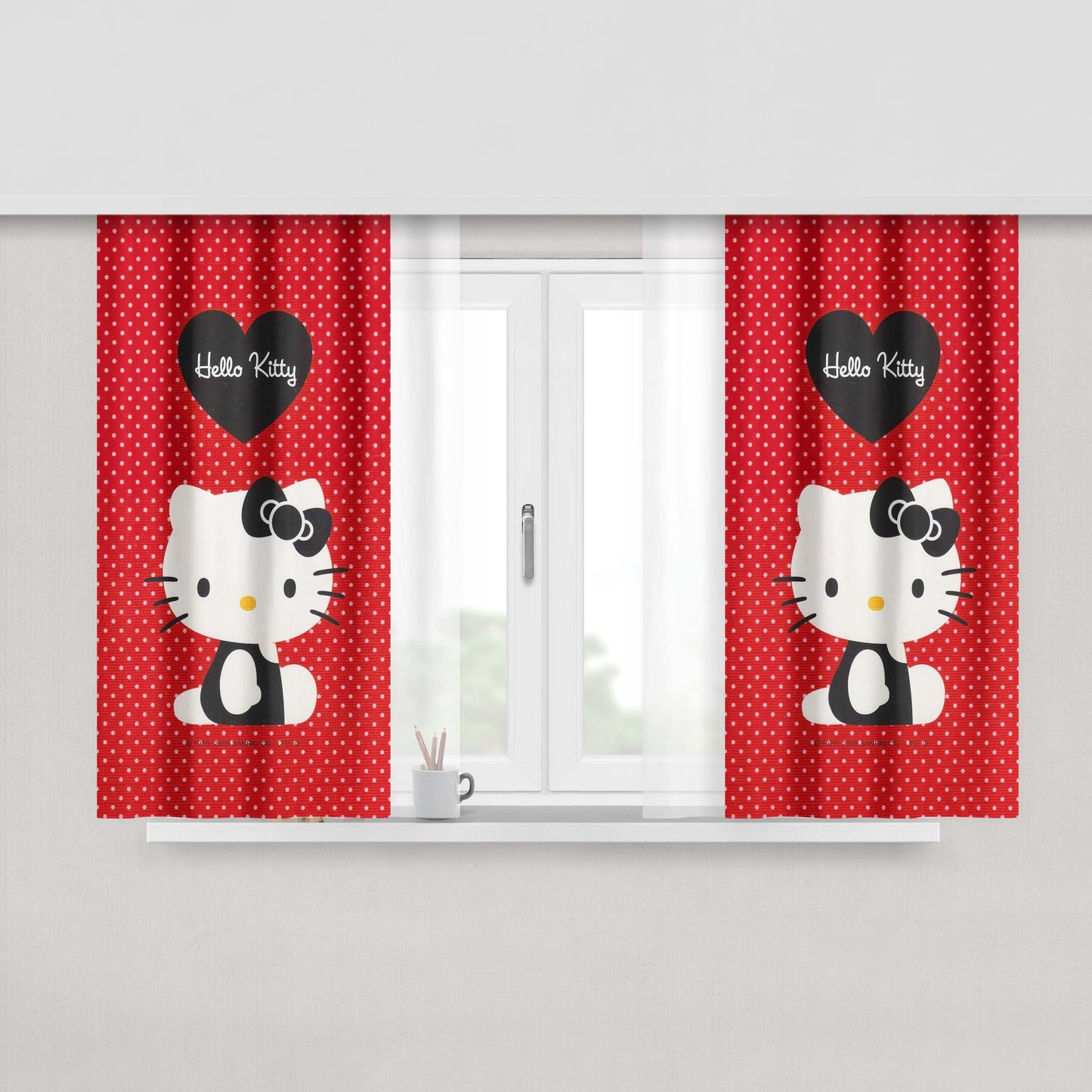 Hello Kitty Red Fabric Fabric Window Curtains