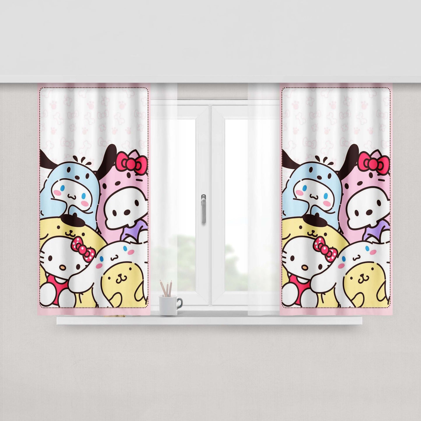 Hello Kitty Tsum-Tsum Cute Fabric Fabric Window Curtains