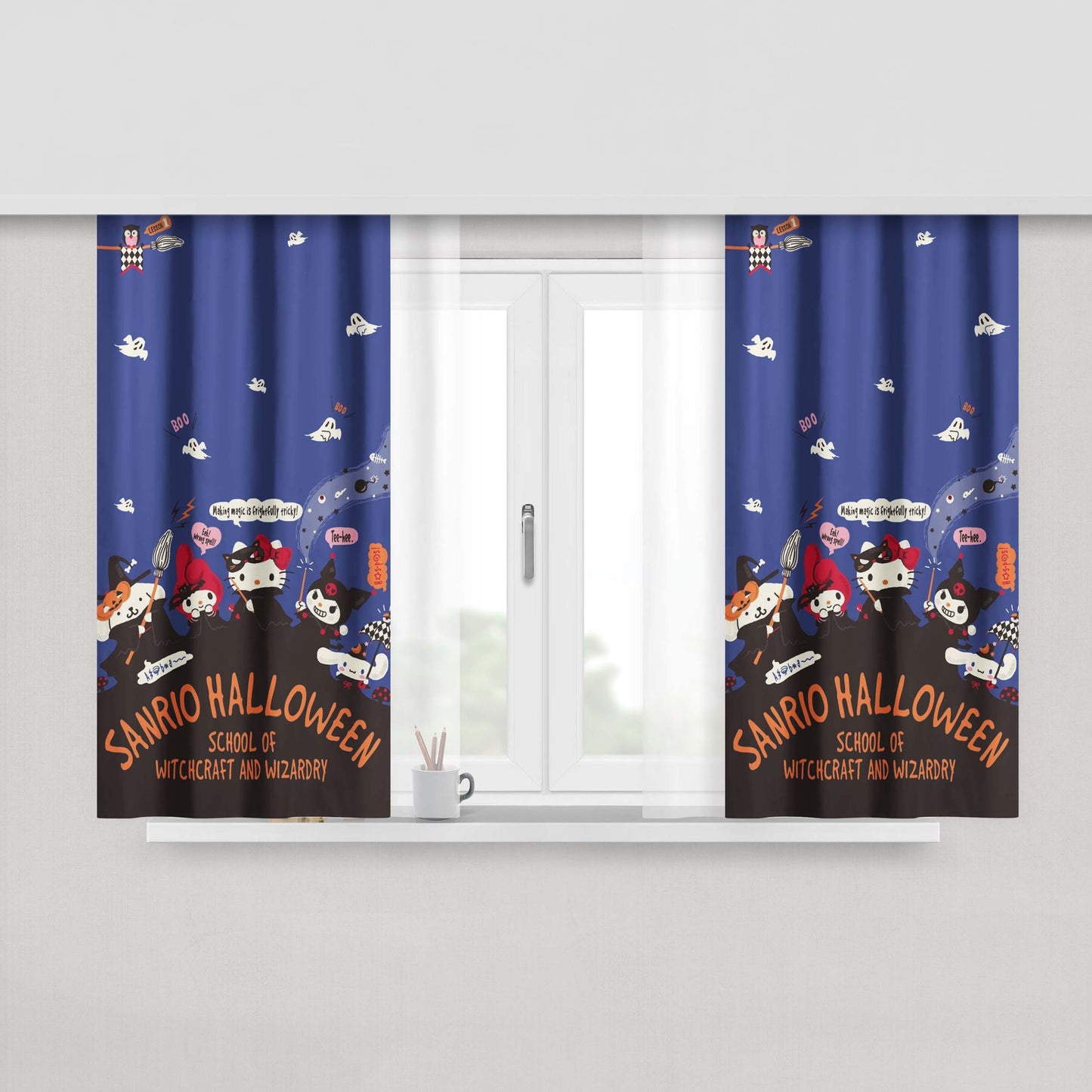 Hello Kitty Witch School Halloween Fabric Fabric Window Curtains
