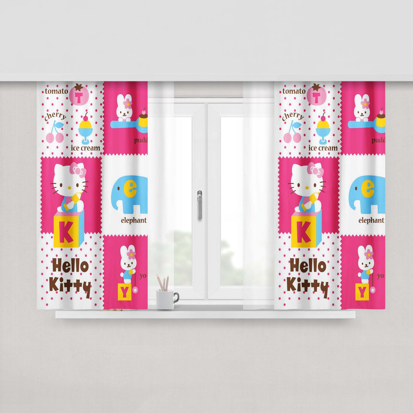 Hello Kity Pink Fabric Fabric Window Curtains