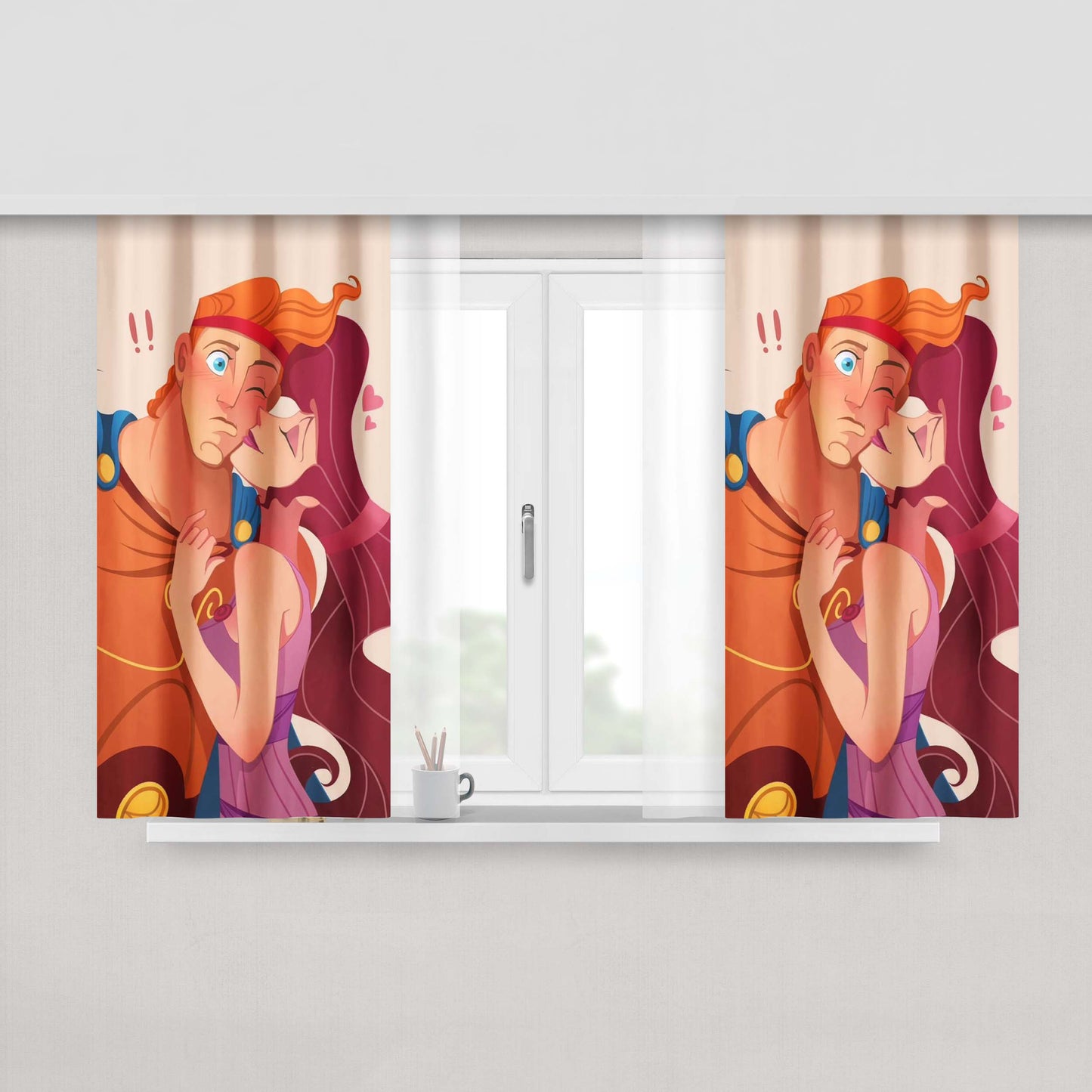Hercules And Megara Kiss Art Fabric Fabric Window Curtains