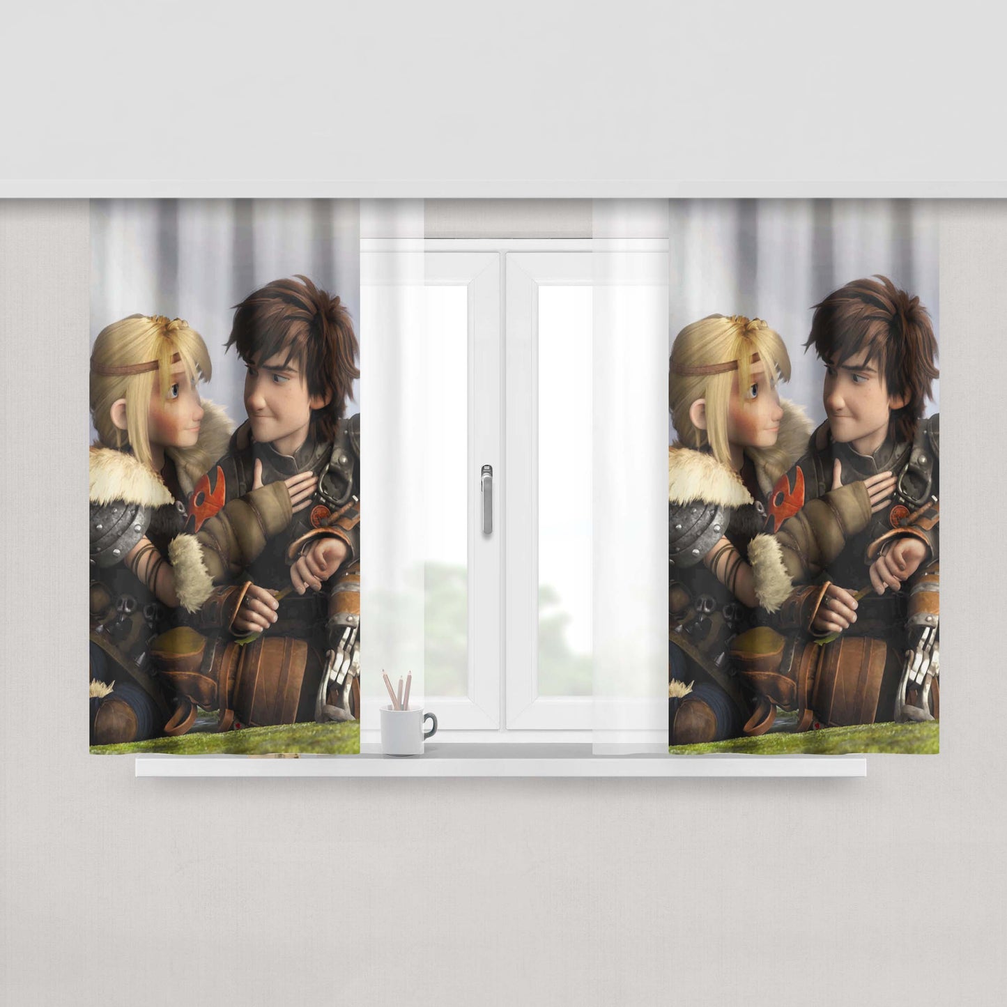 Hiccup And Astrid Dragon Train Peach Skin Window Curtains