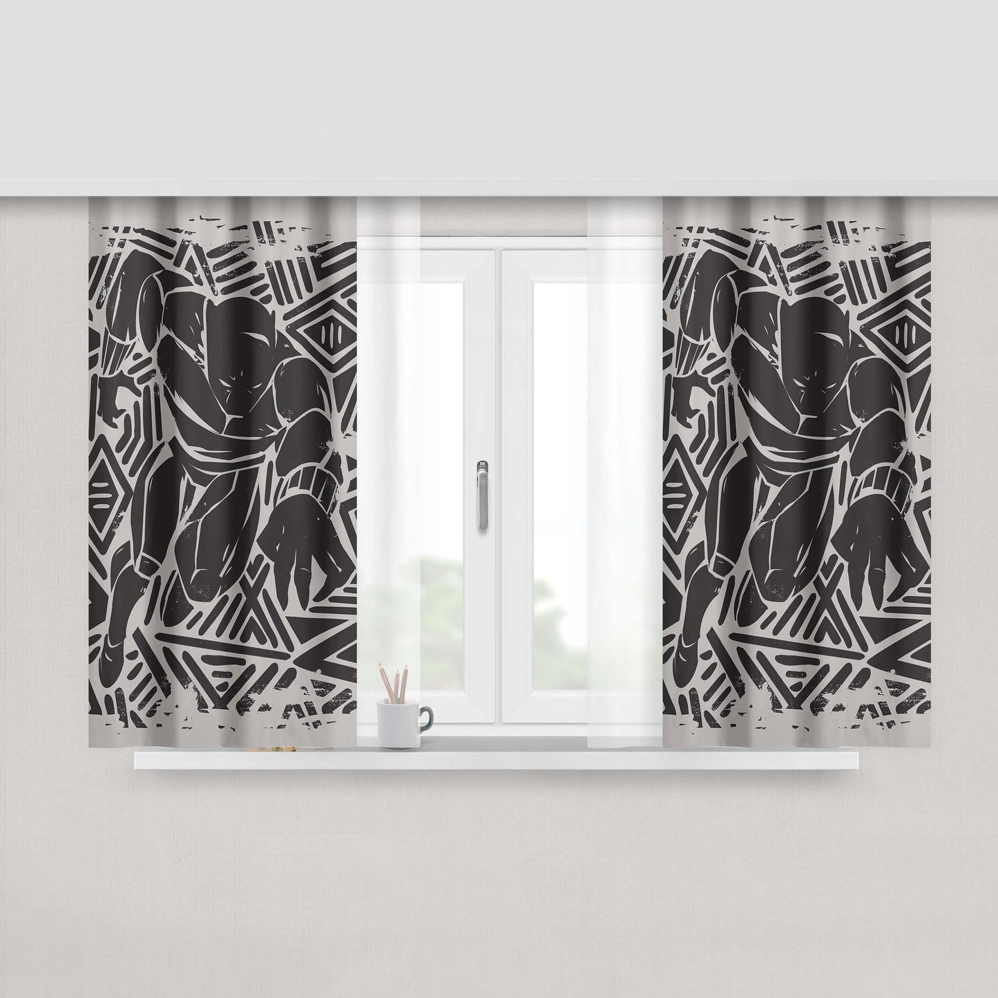 Hidden Black Panther Wakanda Peach Skin Window Curtains