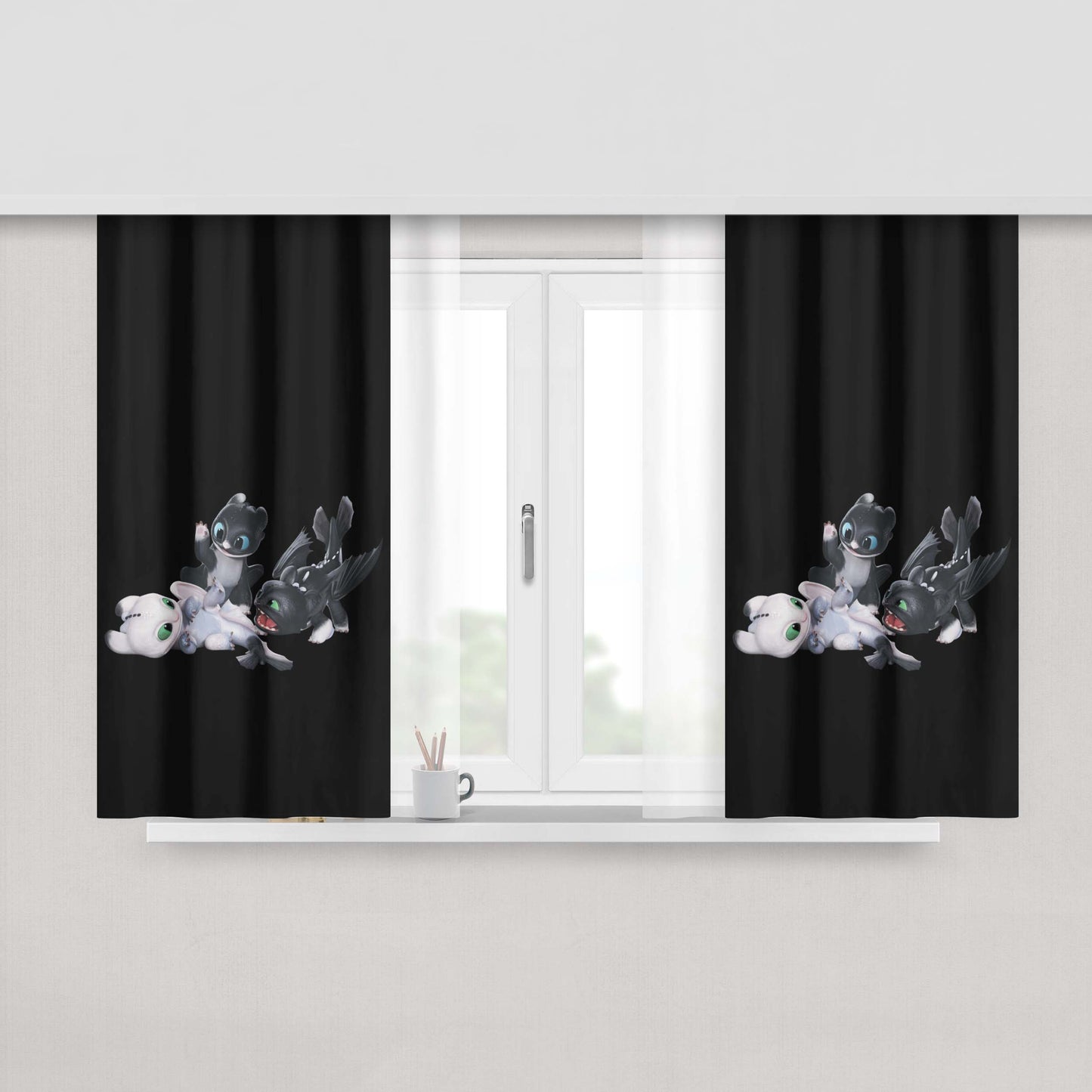 Hidden World Night Lights Dragon Peach Skin Window Curtains