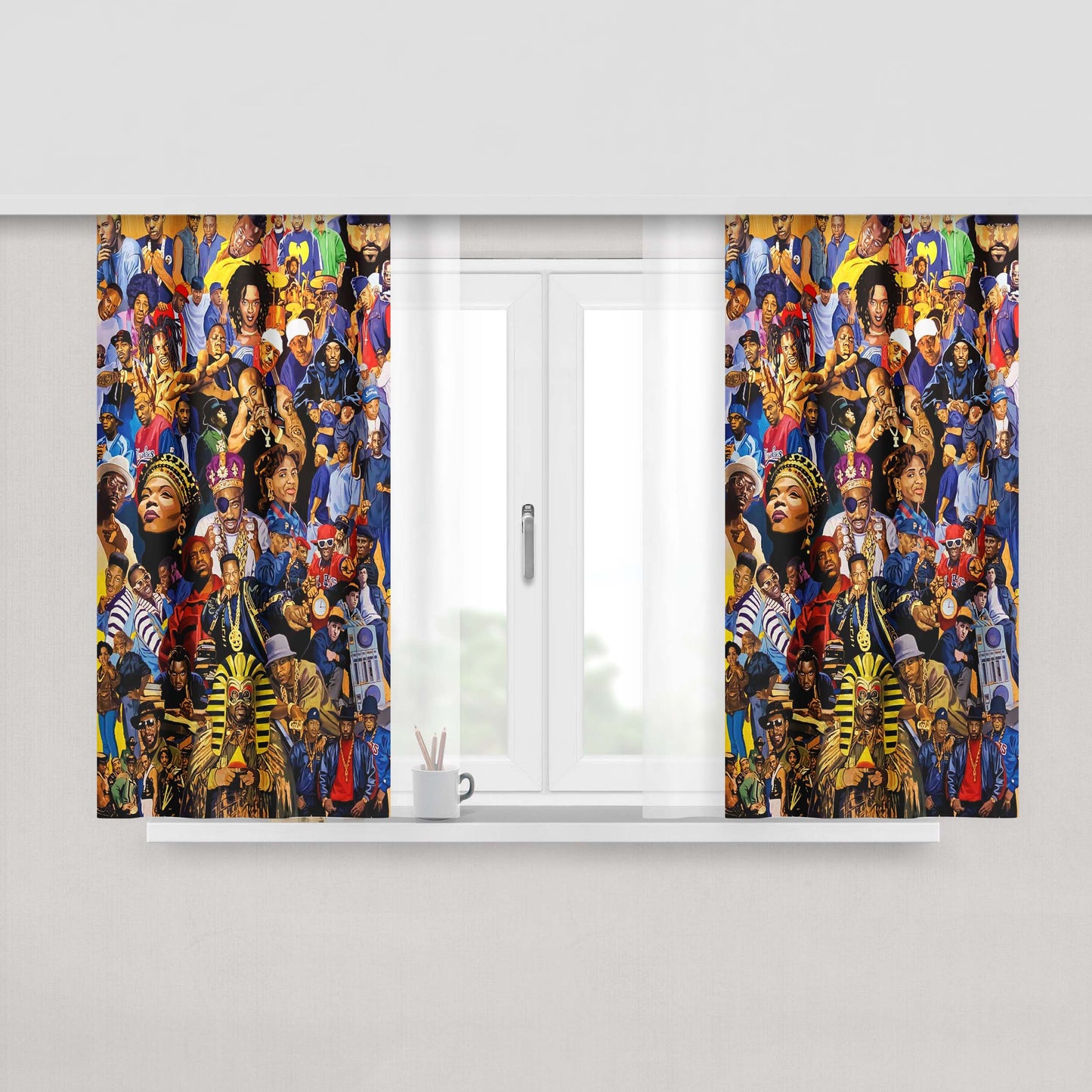 Hip Hop Doodle Art Legends Peach Skin Window Curtains