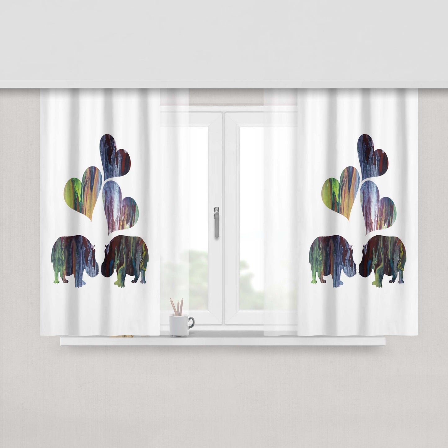 Hippo Art Peach Skin Window Curtains